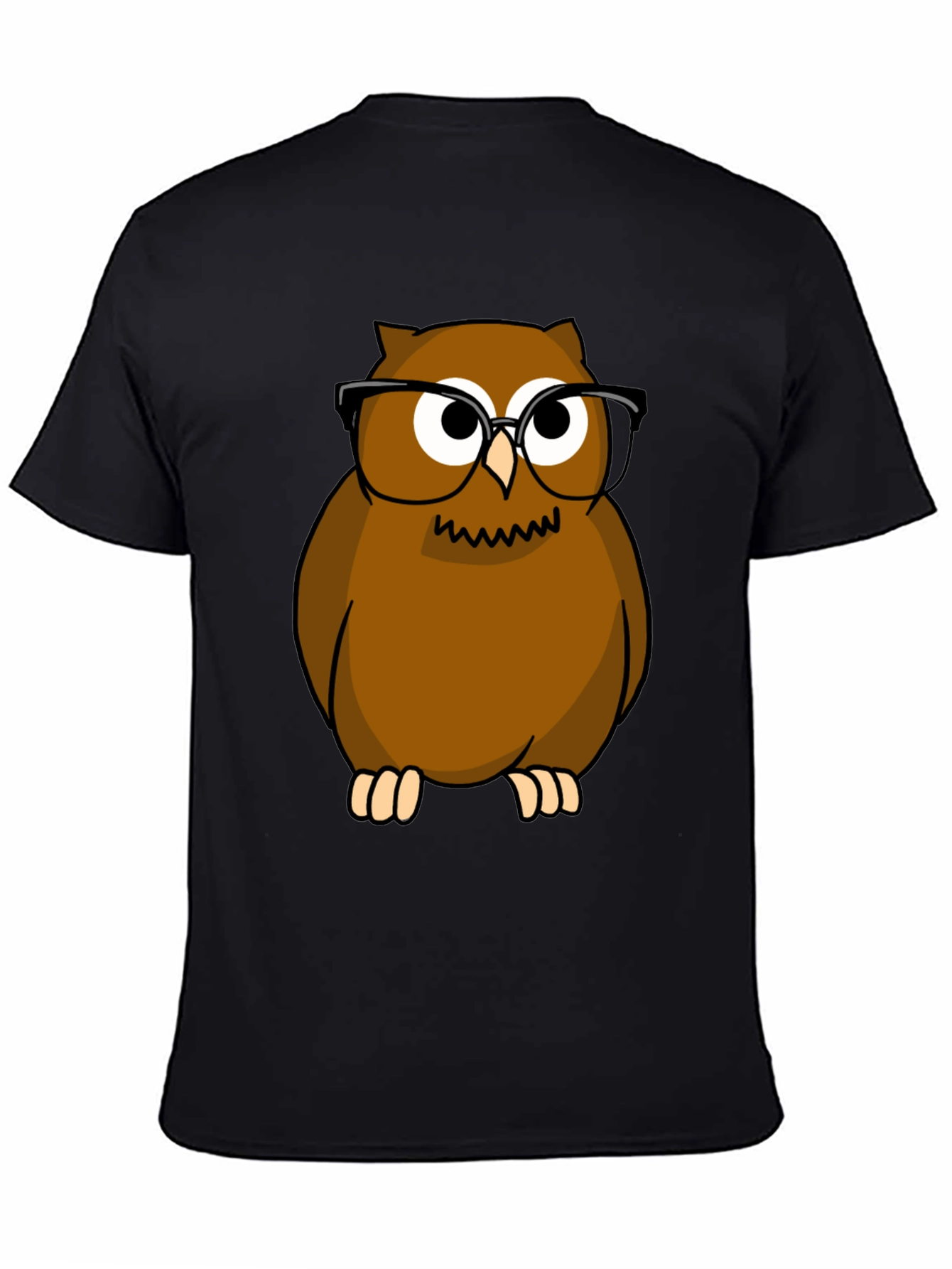 Owl with Glasses Graphic Tee - Black Cotton Shirt