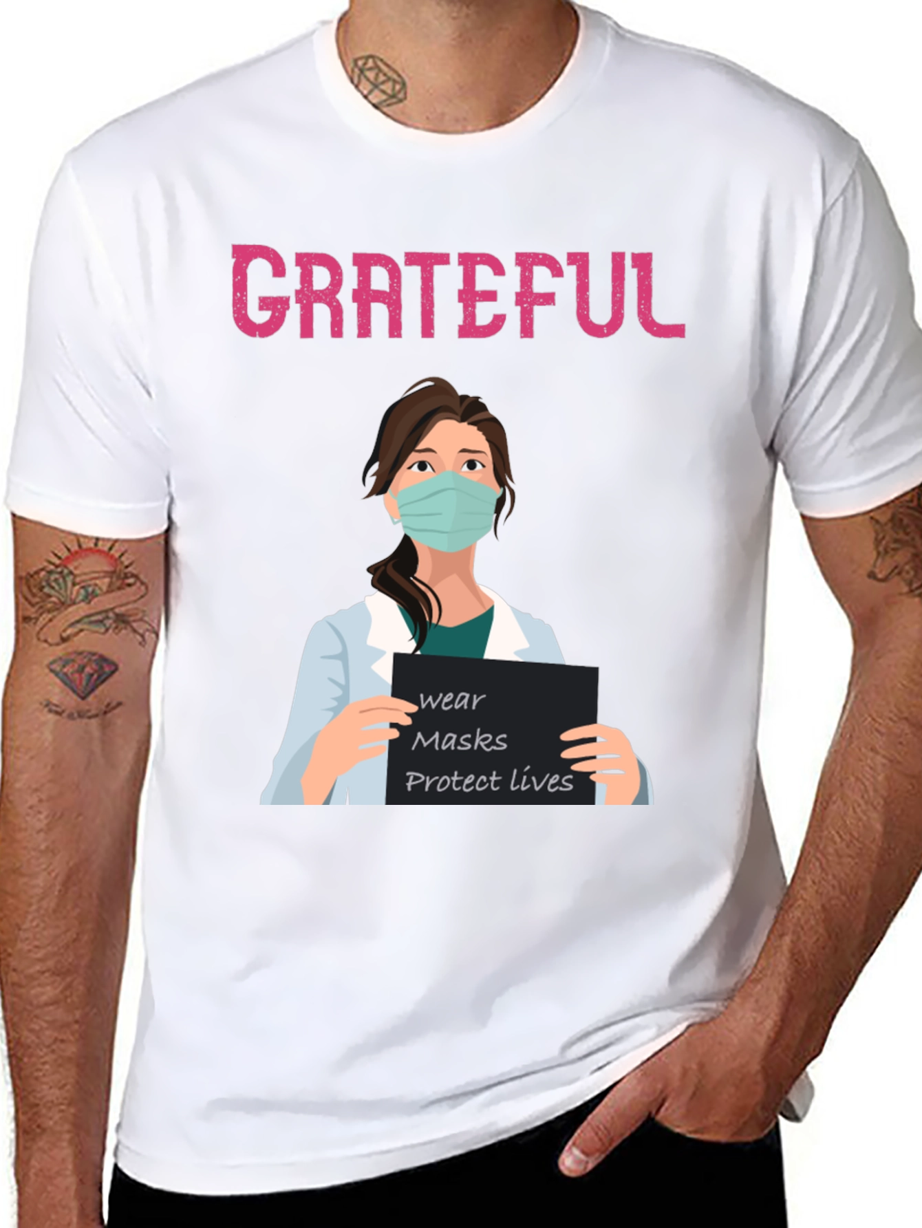 Grateful Nurse Graphic T-Shirt Wear Mask Protect Lives