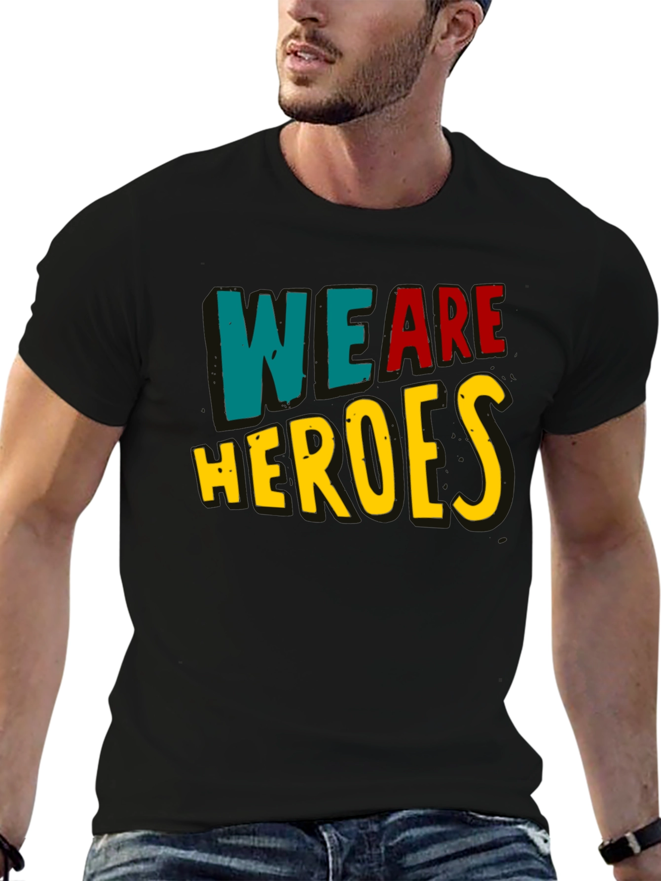 We Are Heroes T-Shirt - Black Crew Neck
