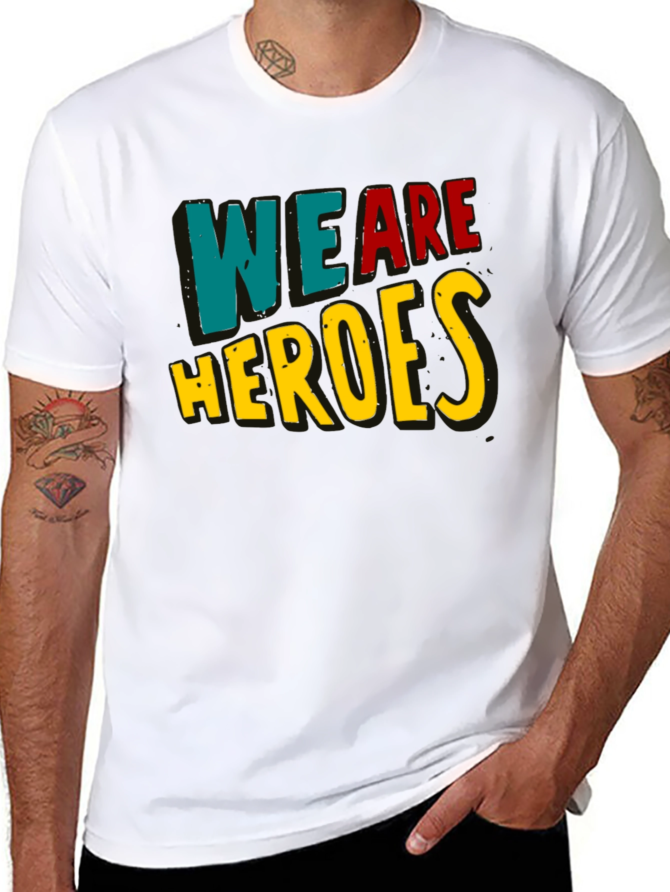 We Are Heroes T-Shirt - Black Crew Neck