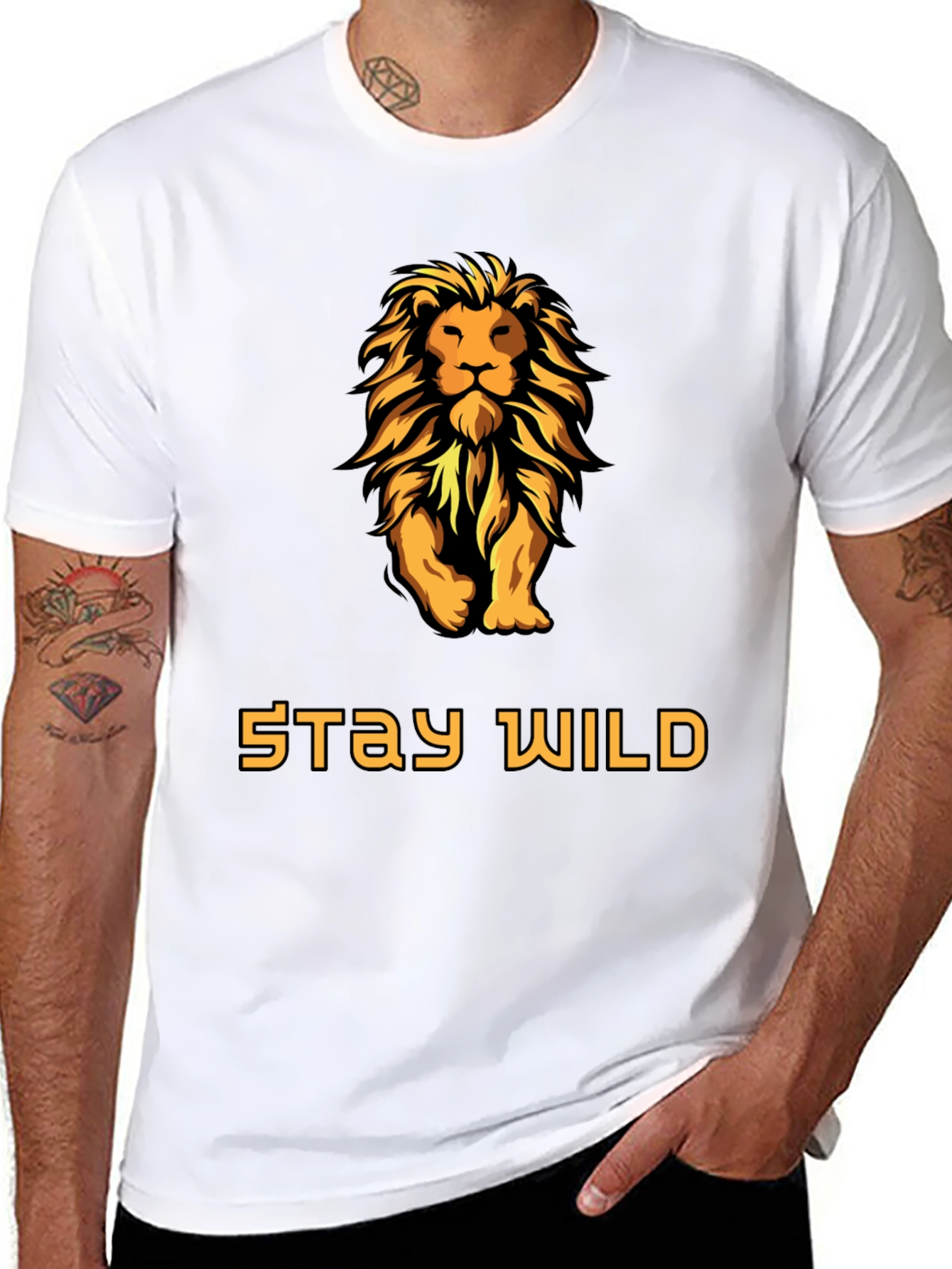 Stay Wild Lion Graphic T-Shirt - Bold Black Tee