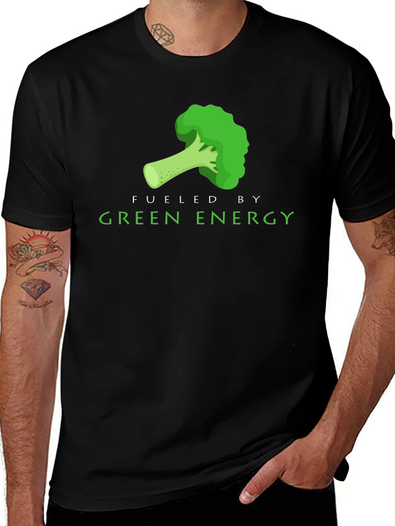 Fueled By Green Energy Broccoli Graphic T-Shirt