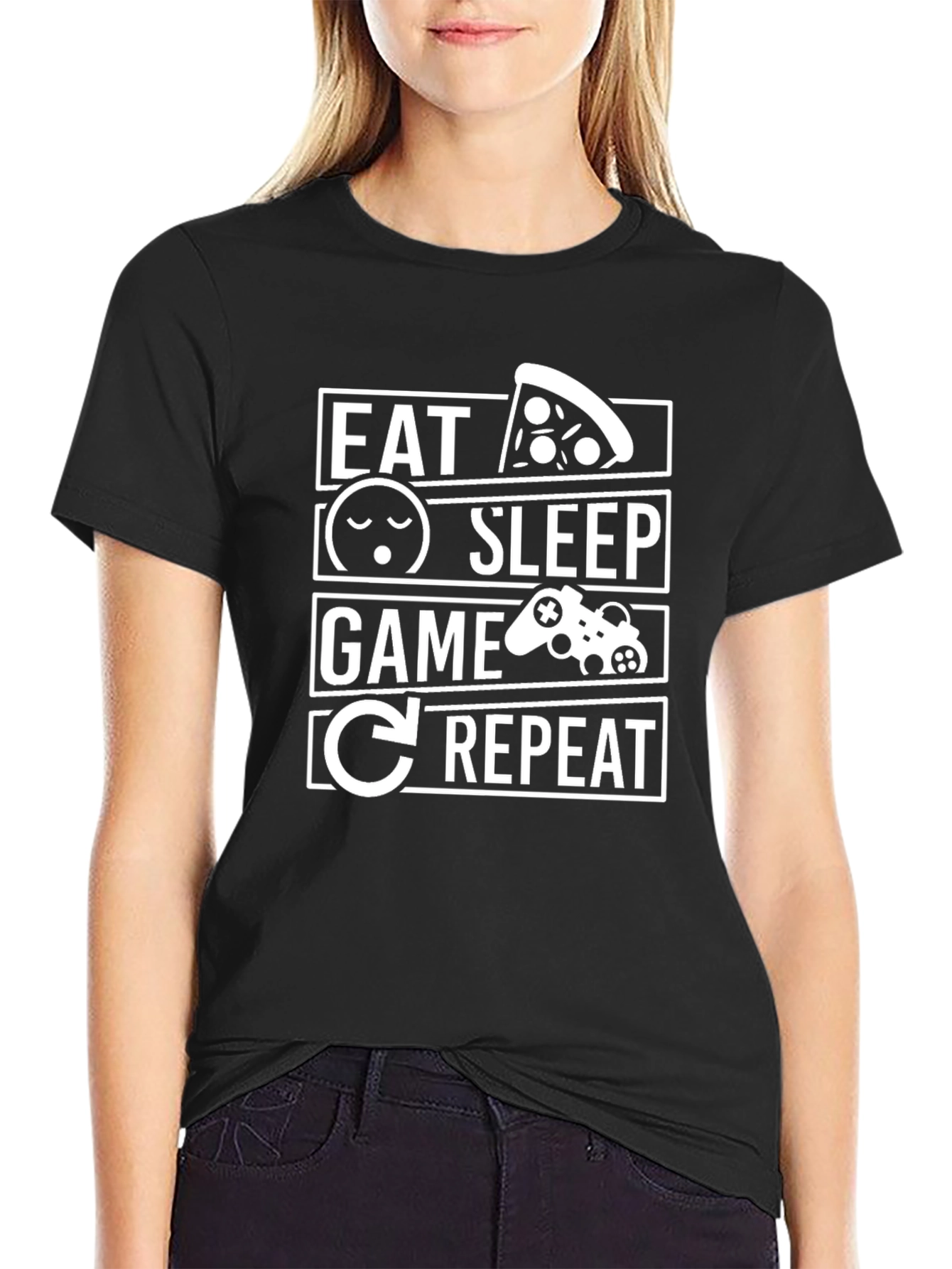 Eat Sleep Game Repeat Black T-Shirt