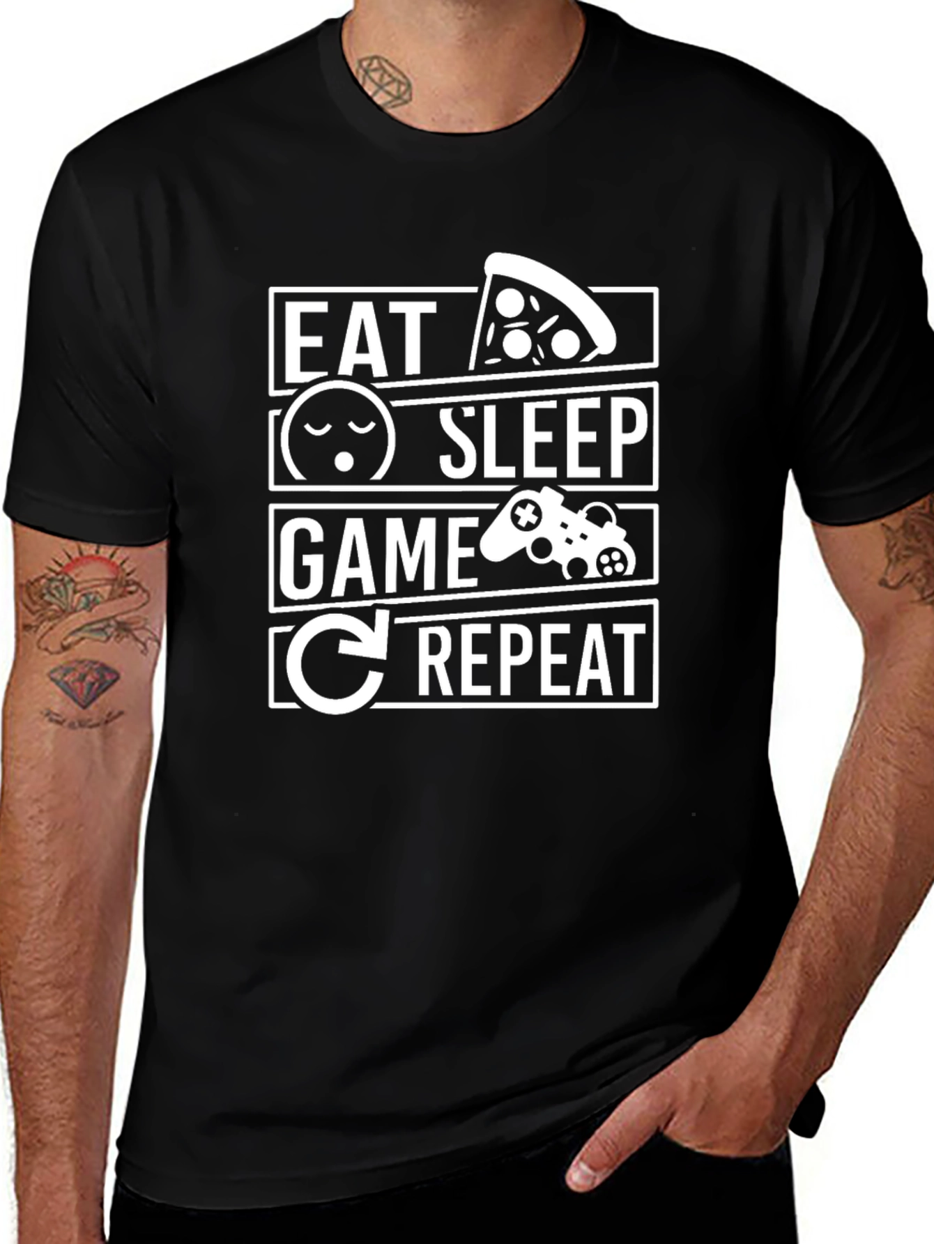 Eat Sleep Game Repeat Black T-Shirt