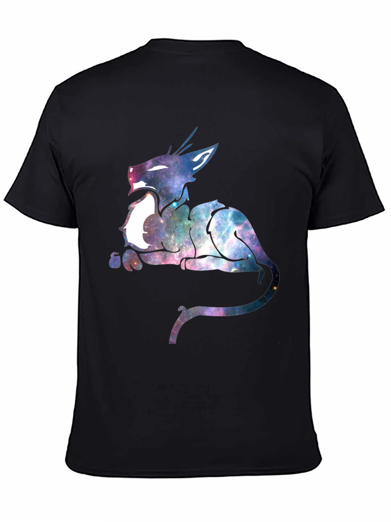 Galaxy Cat Graphic Print Black T-Shirt