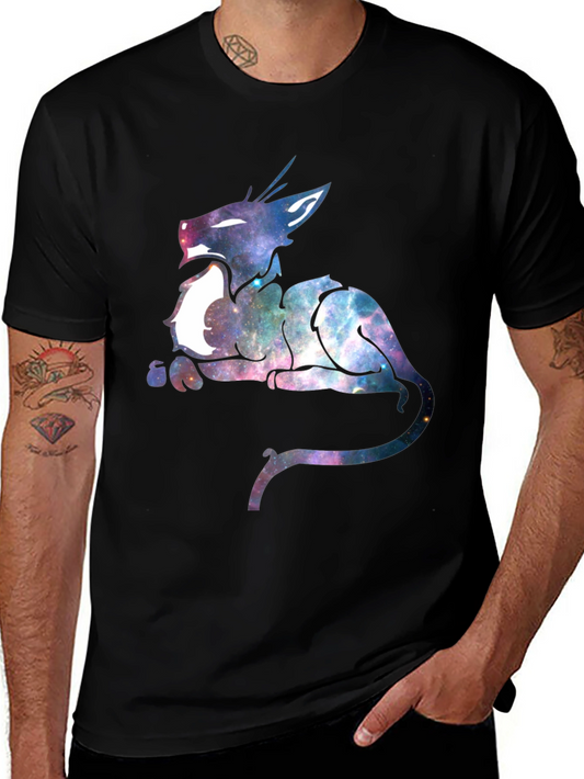 Galaxy Cat Graphic Print Black T-Shirt