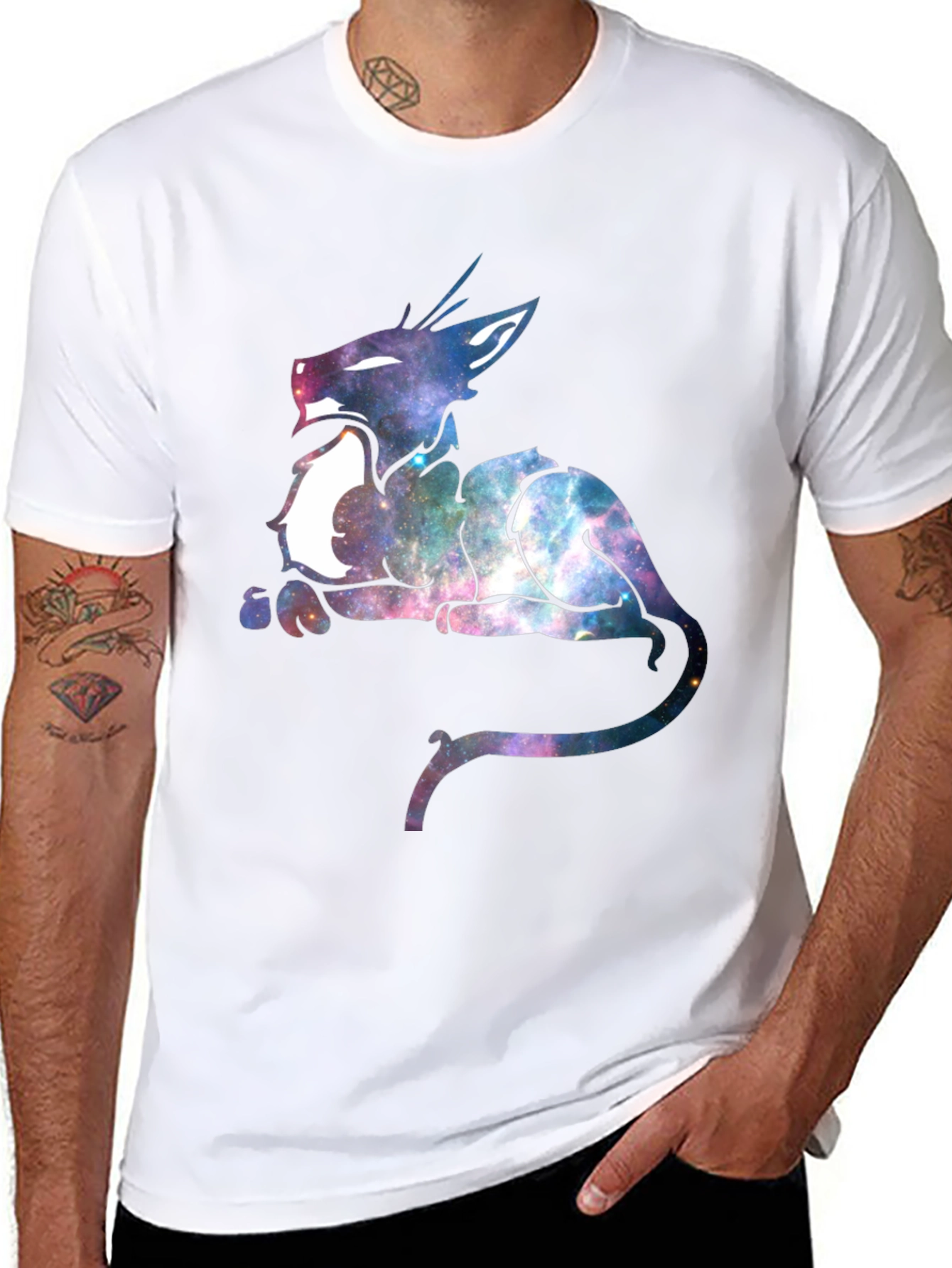 Galaxy Cat Graphic Print Black T-Shirt