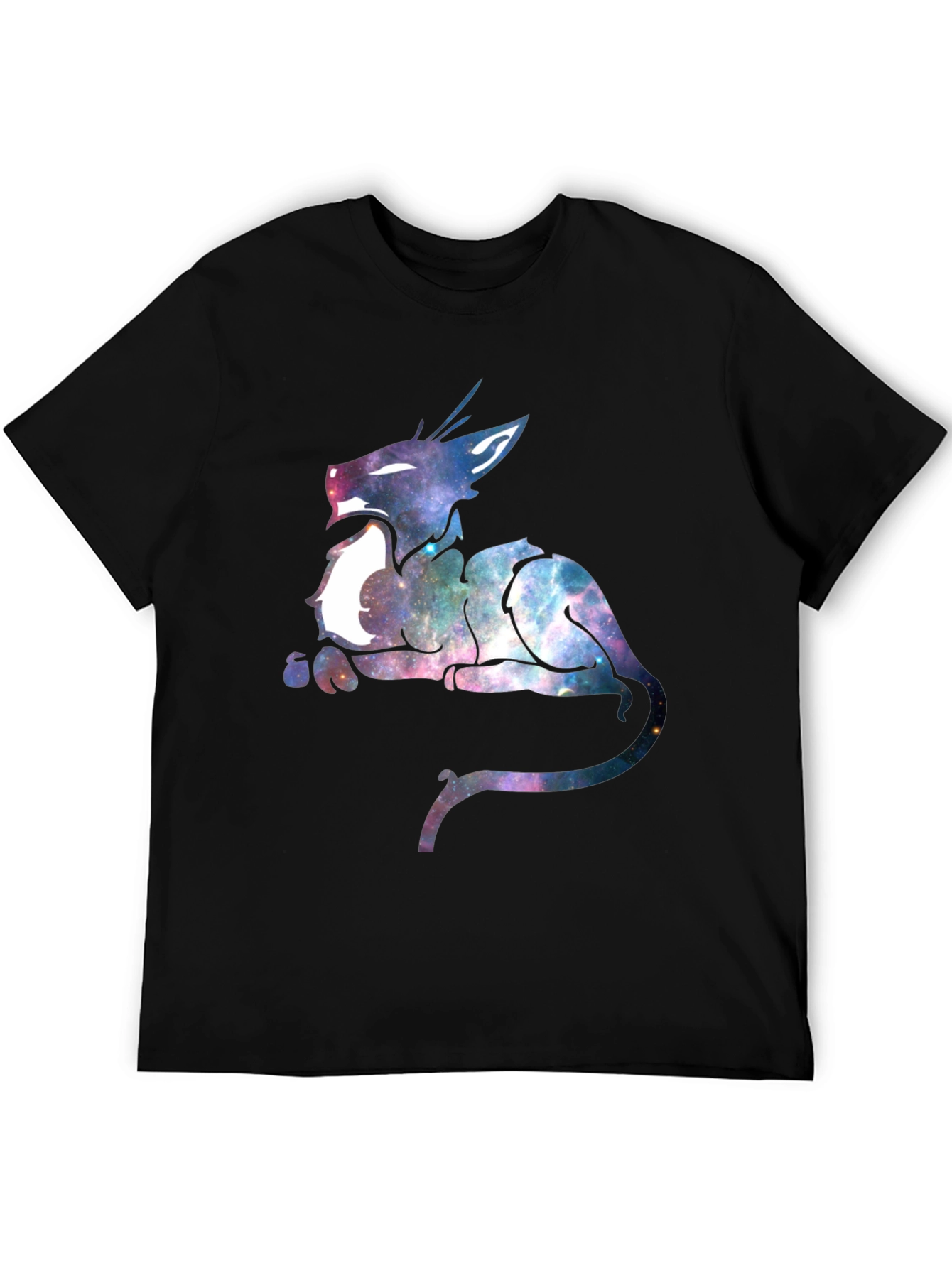 Galaxy Cat Graphic Print Black T-Shirt