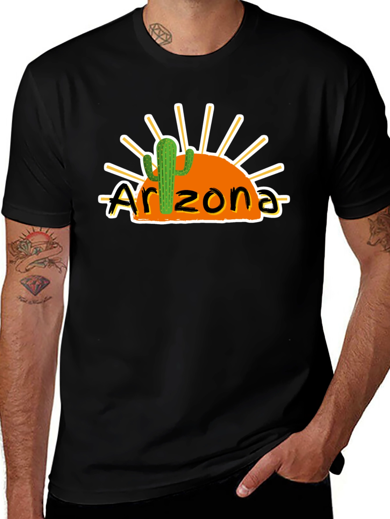 Arizona Sunset Cactus Black Graphic Tee