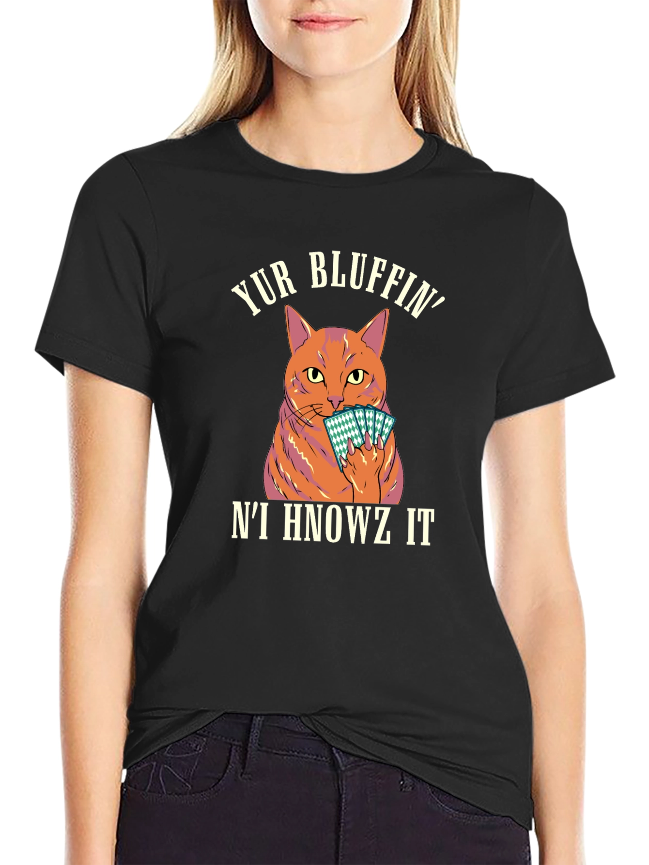 Yur Bluffin Cat Graphic T-Shirt - Black