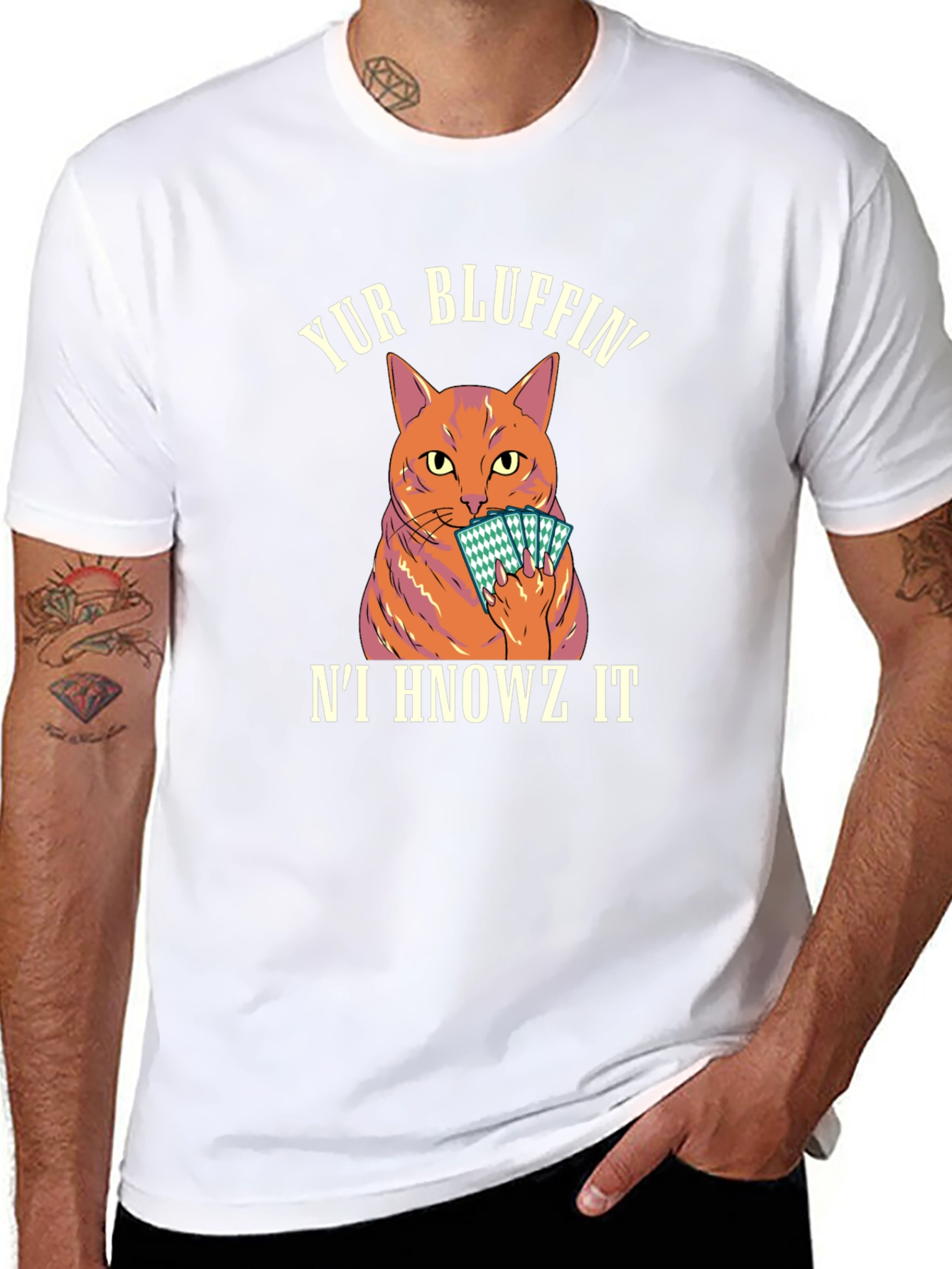 Yur Bluffin Cat Graphic T-Shirt - Black