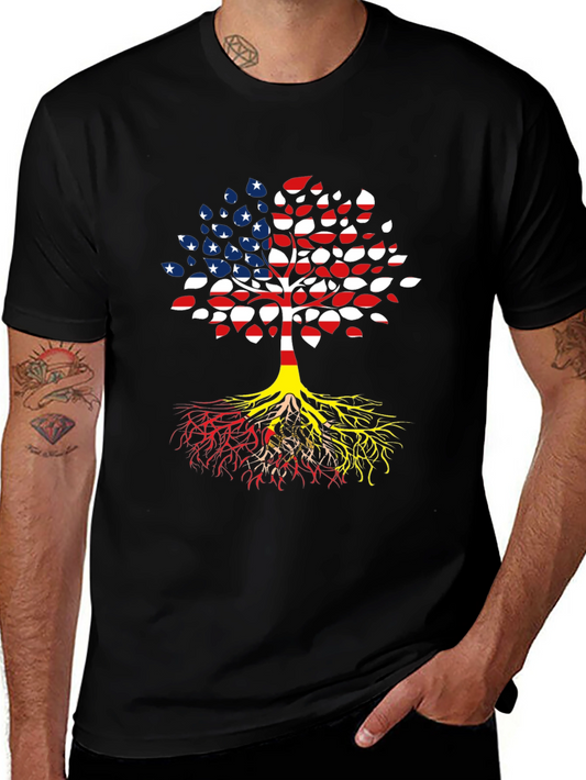 USA & Germany Heritage Tree Black T-Shirt