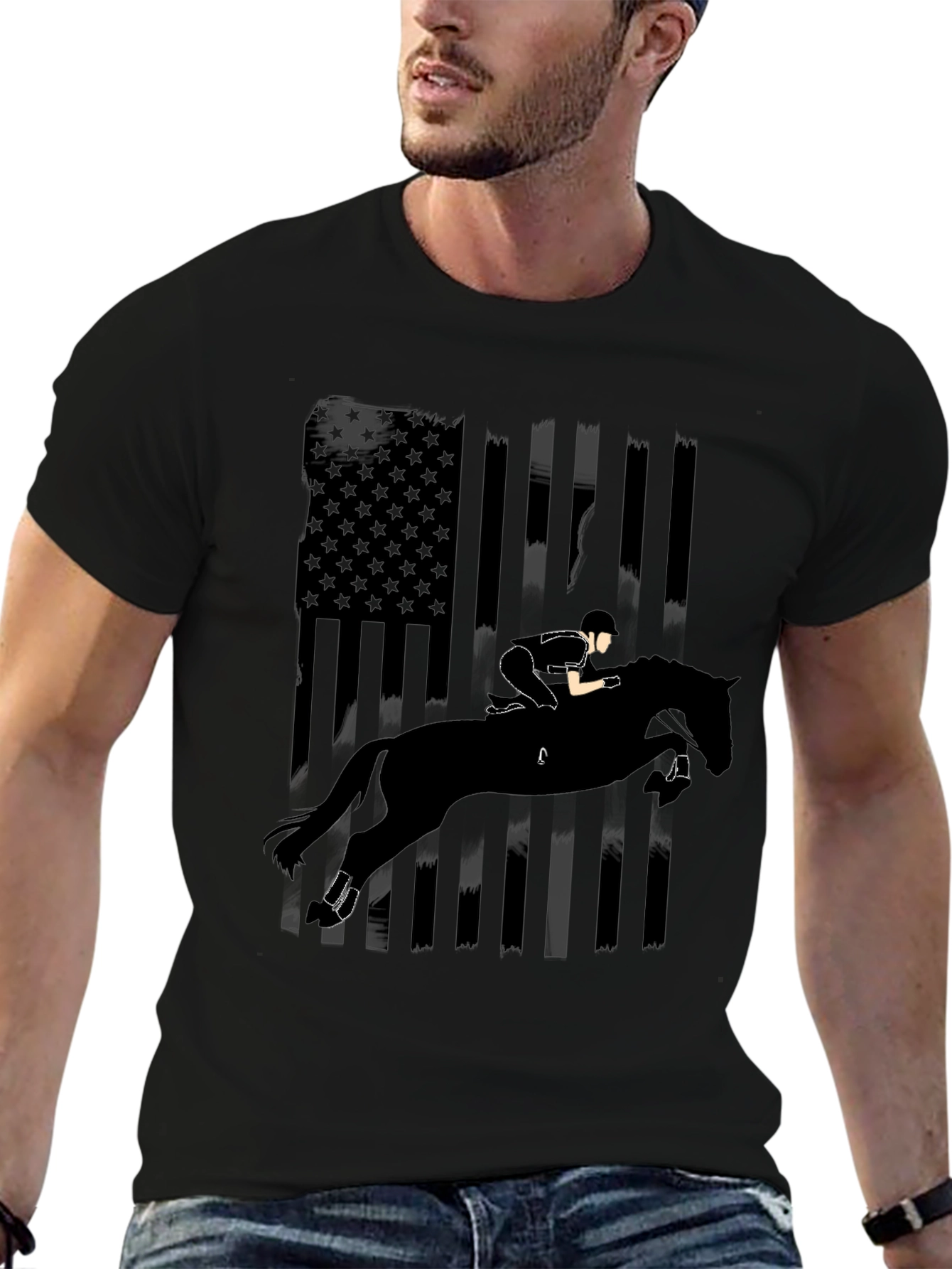 American Flag Horse Jumping Silhouette T-Shirt