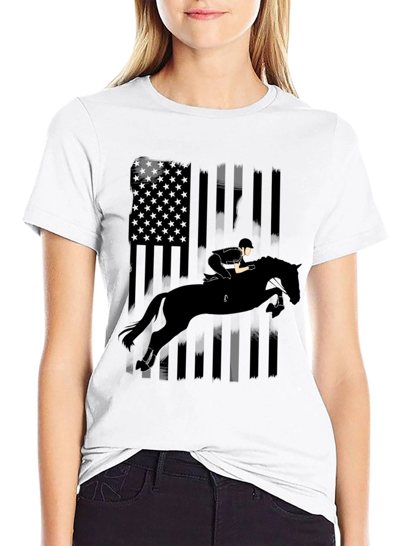 American Flag Horse Jumping Silhouette T-Shirt