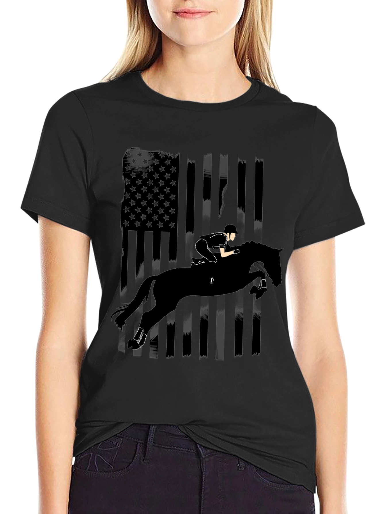 American Flag Horse Jumping Silhouette T-Shirt