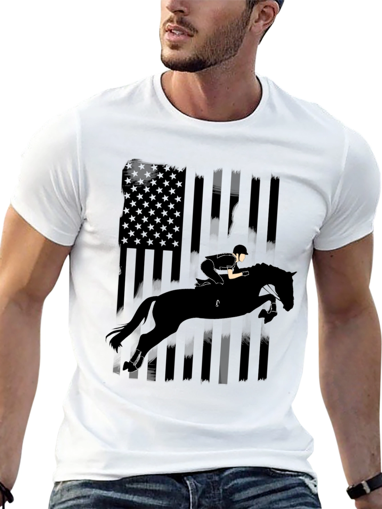 American Flag Horse Jumping Silhouette T-Shirt