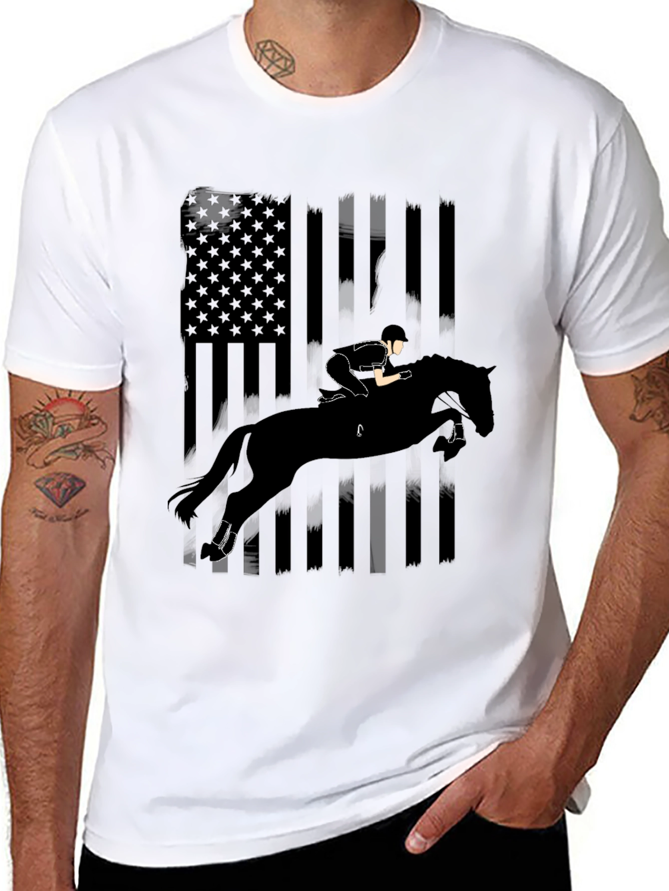 American Flag Horse Jumping Silhouette T-Shirt