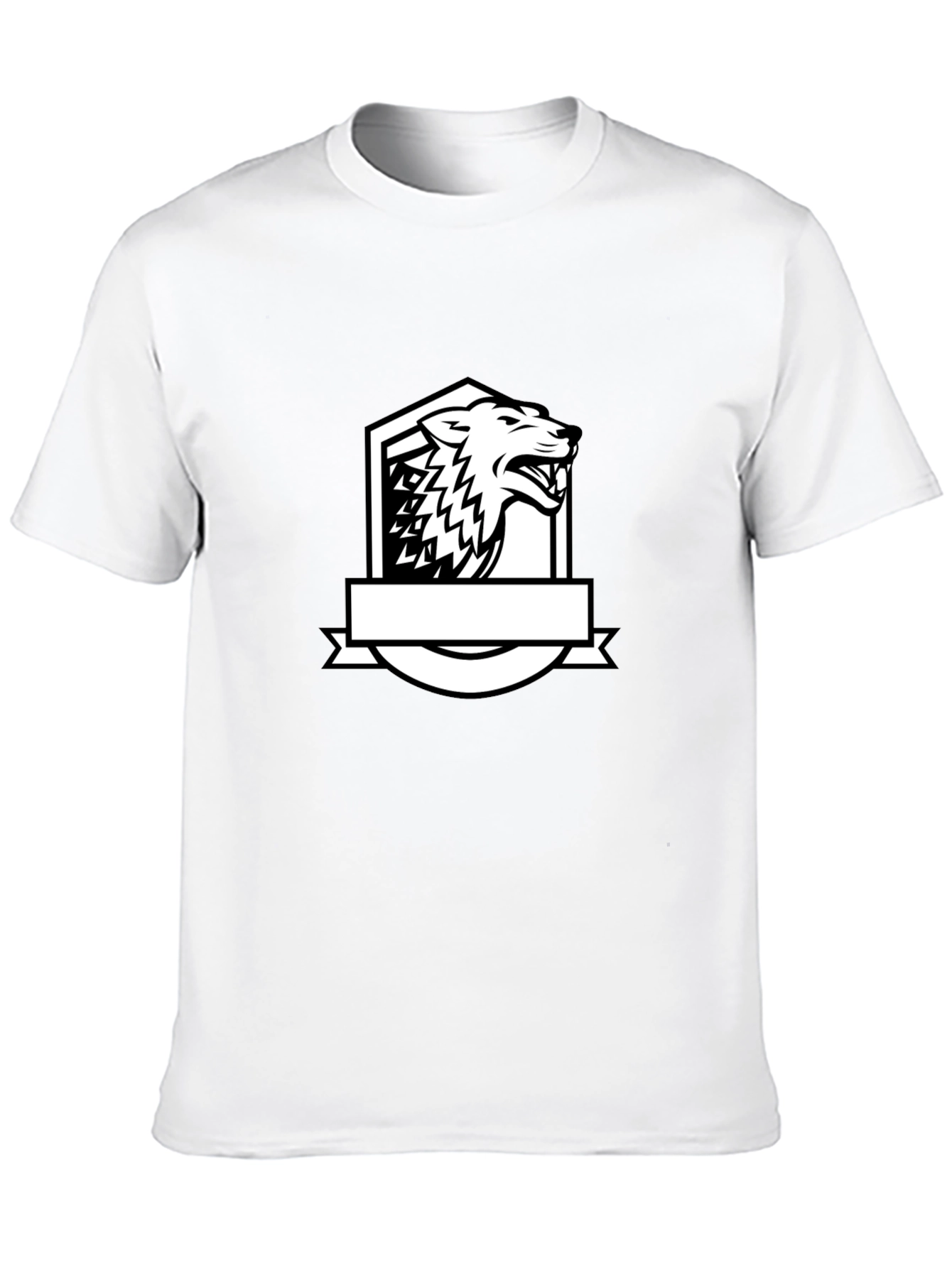 Black T-Shirt with Bold Wolf Crest Design