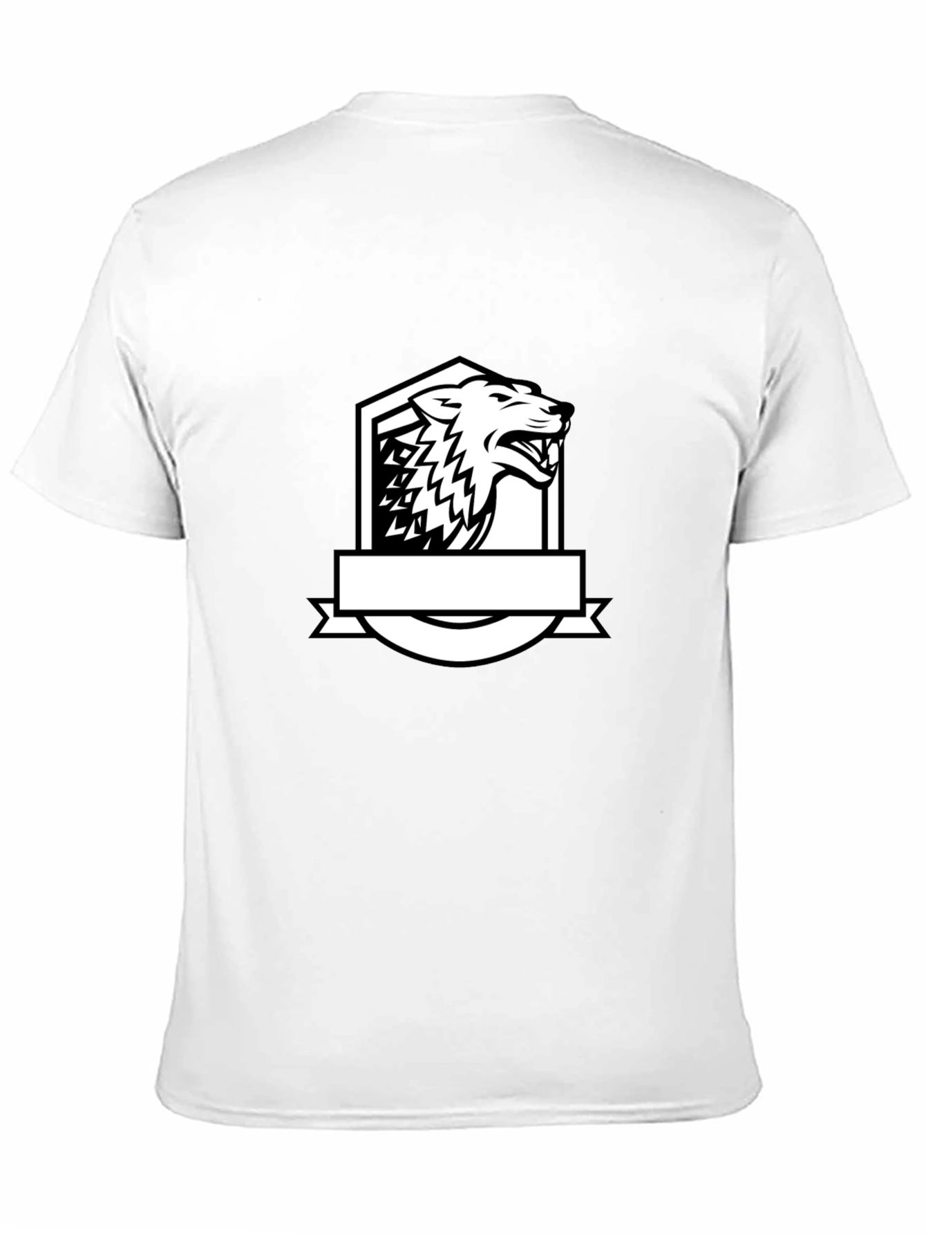 Black T-Shirt with Bold Wolf Crest Design