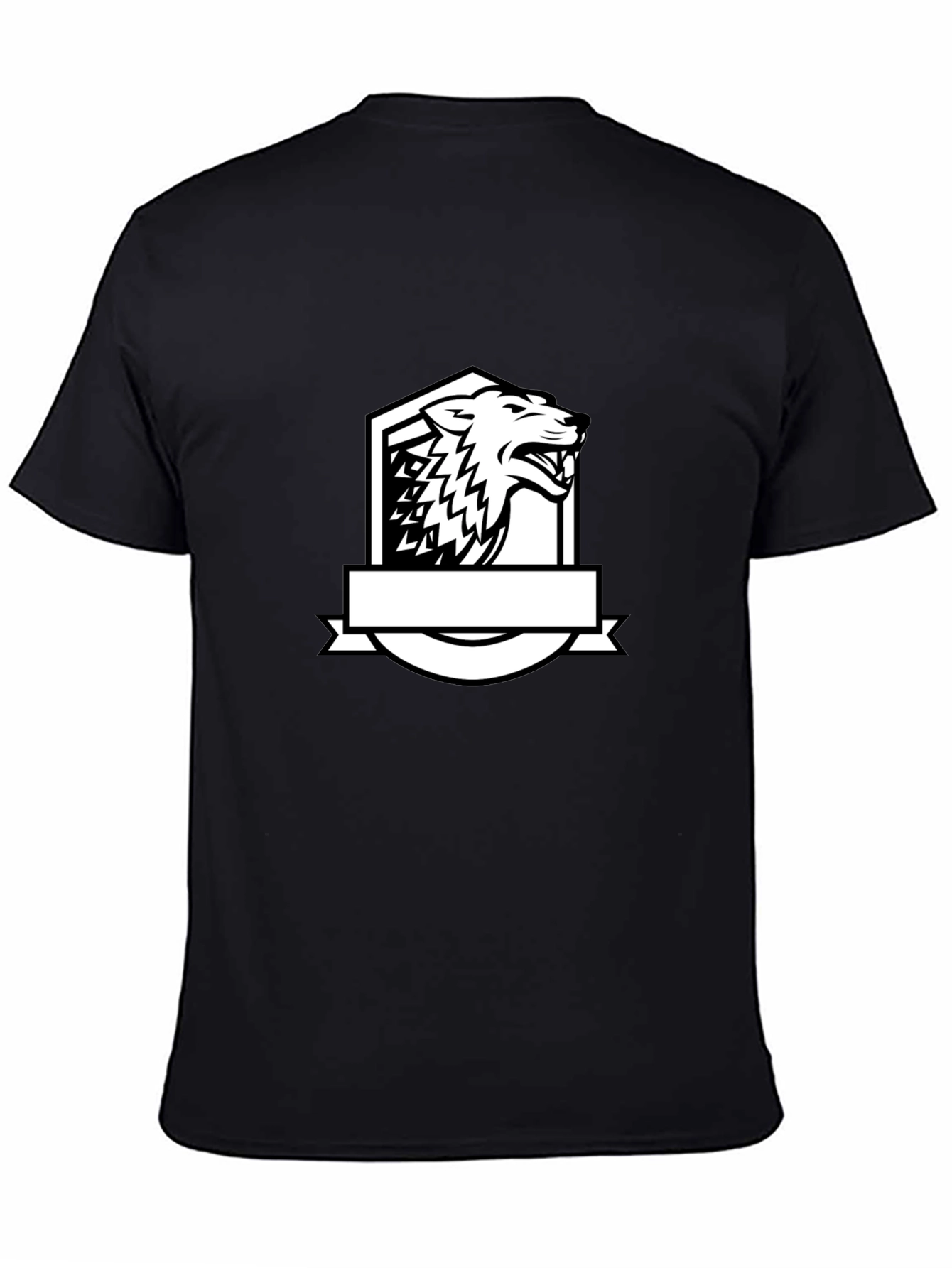 Black T-Shirt with Bold Wolf Crest Design