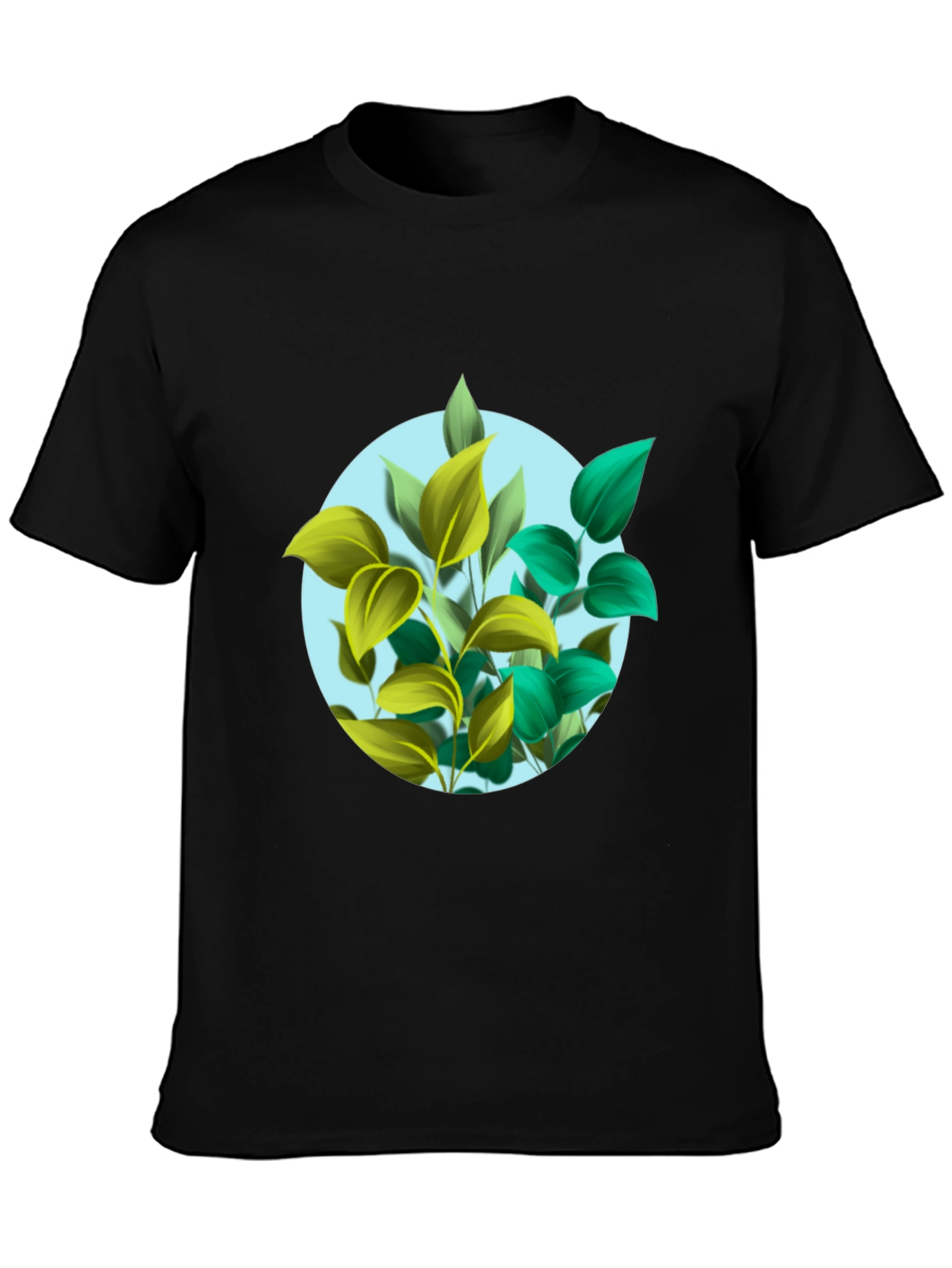 Leaf Circle Graphic Print Black T-Shirt