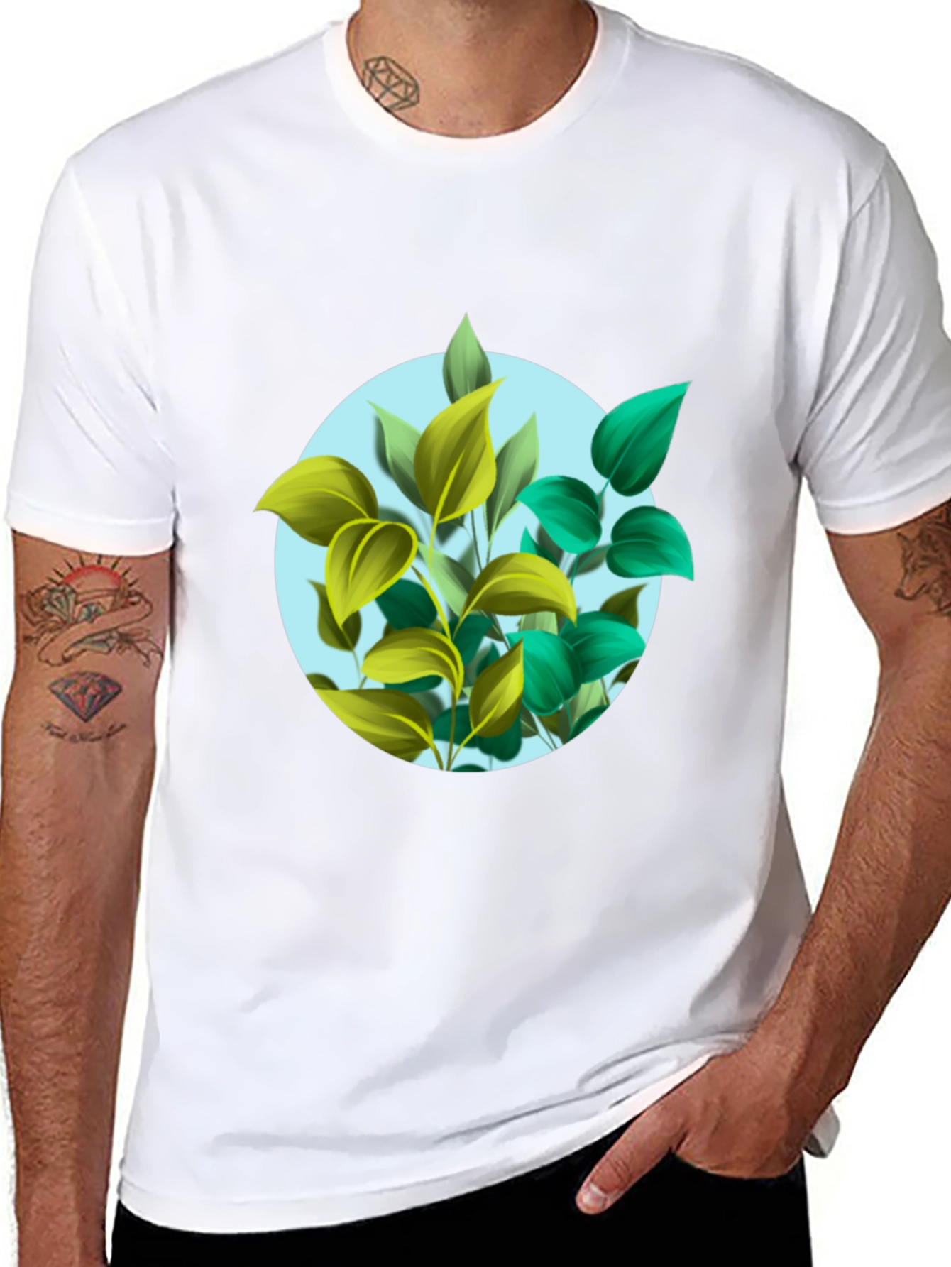 Leaf Circle Graphic Print Black T-Shirt