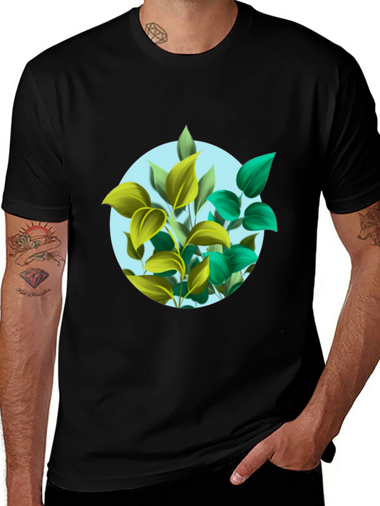 Leaf Circle Graphic Print Black T-Shirt