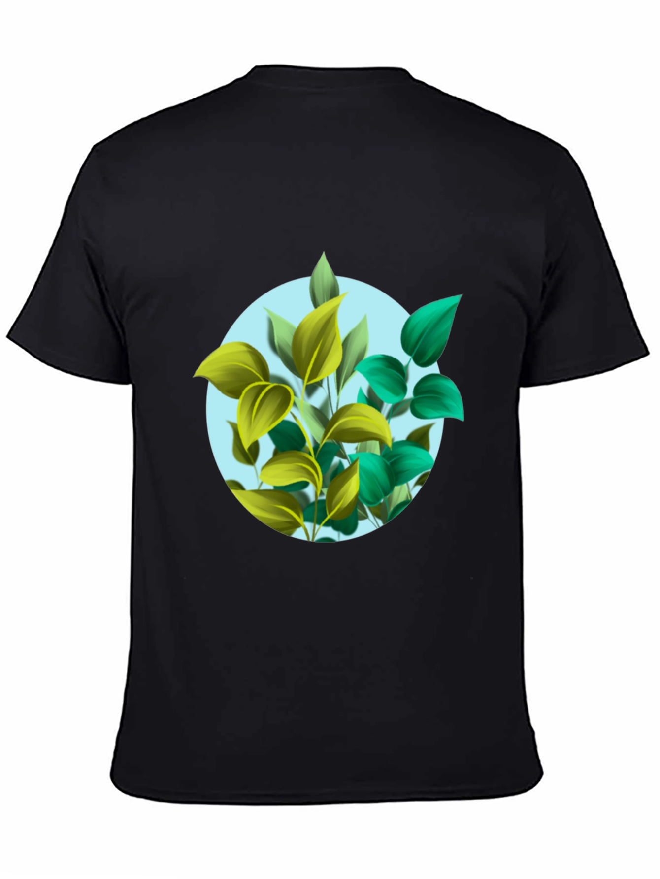 Leaf Circle Graphic Print Black T-Shirt