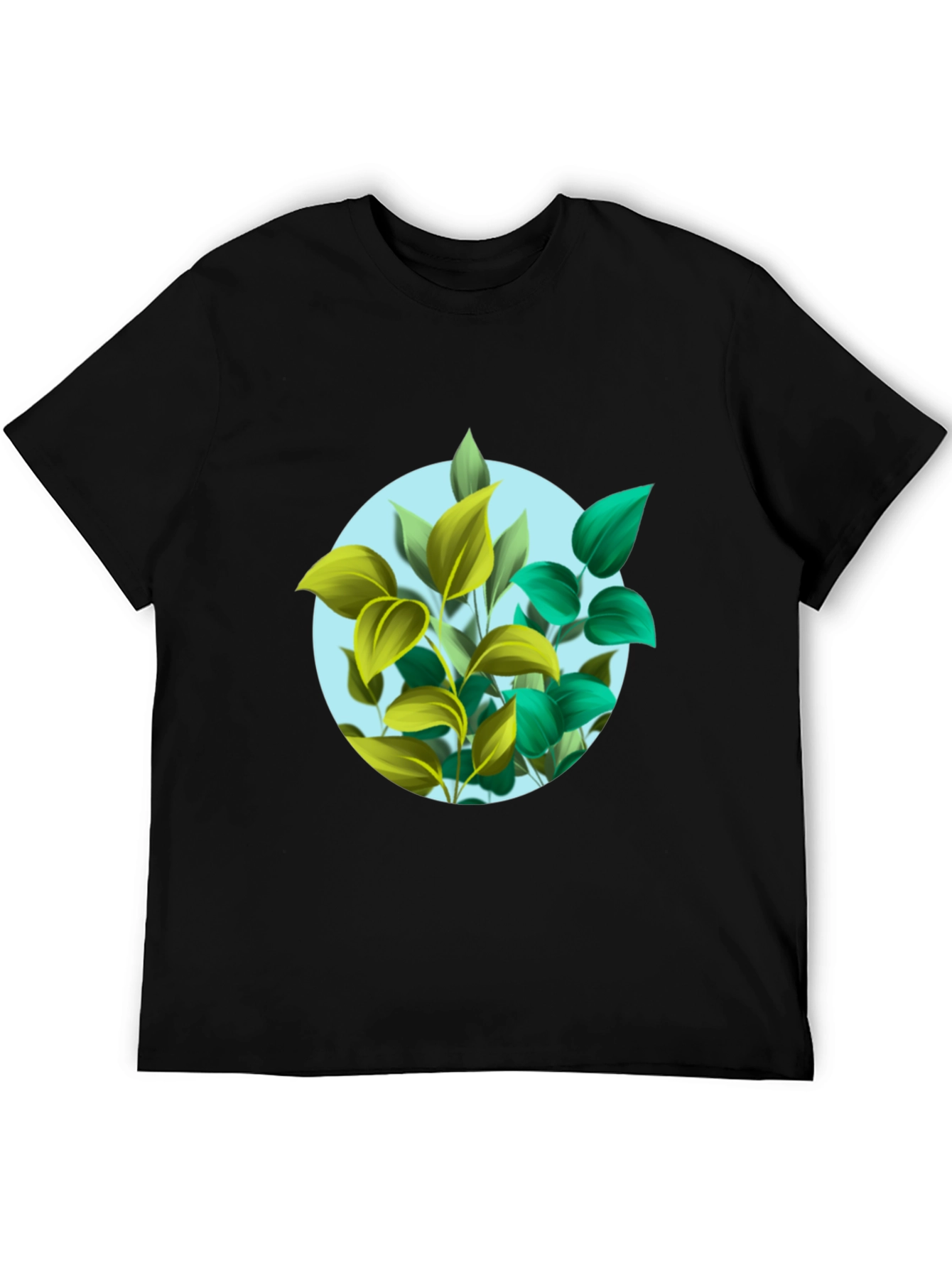 Leaf Circle Graphic Print Black T-Shirt