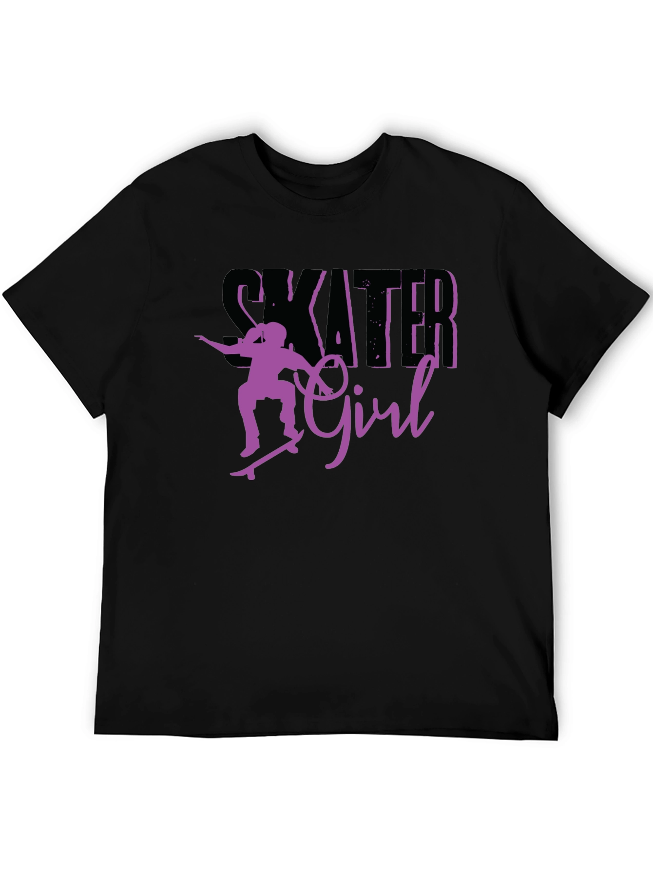 Skater Girl Graphic Tee - Black Cotton T-Shirt