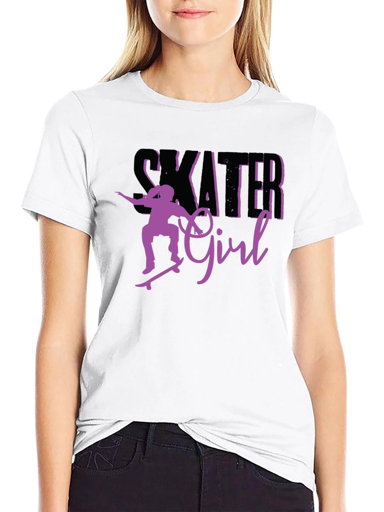 Skater Girl Graphic Tee - Black Cotton T-Shirt