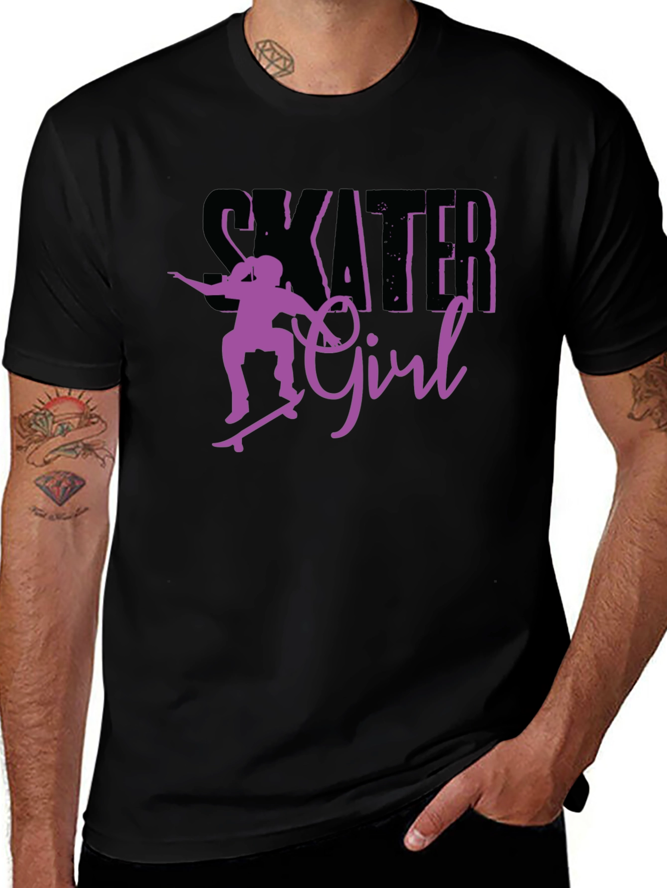 Skater Girl Graphic Tee - Black Cotton T-Shirt