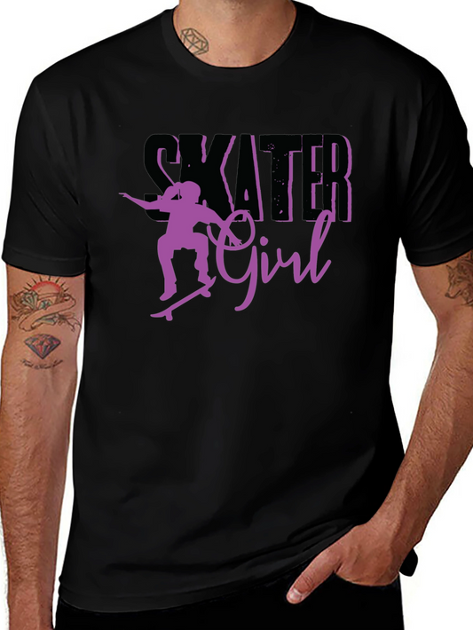 Skater Girl Graphic Tee - Black Cotton T-Shirt