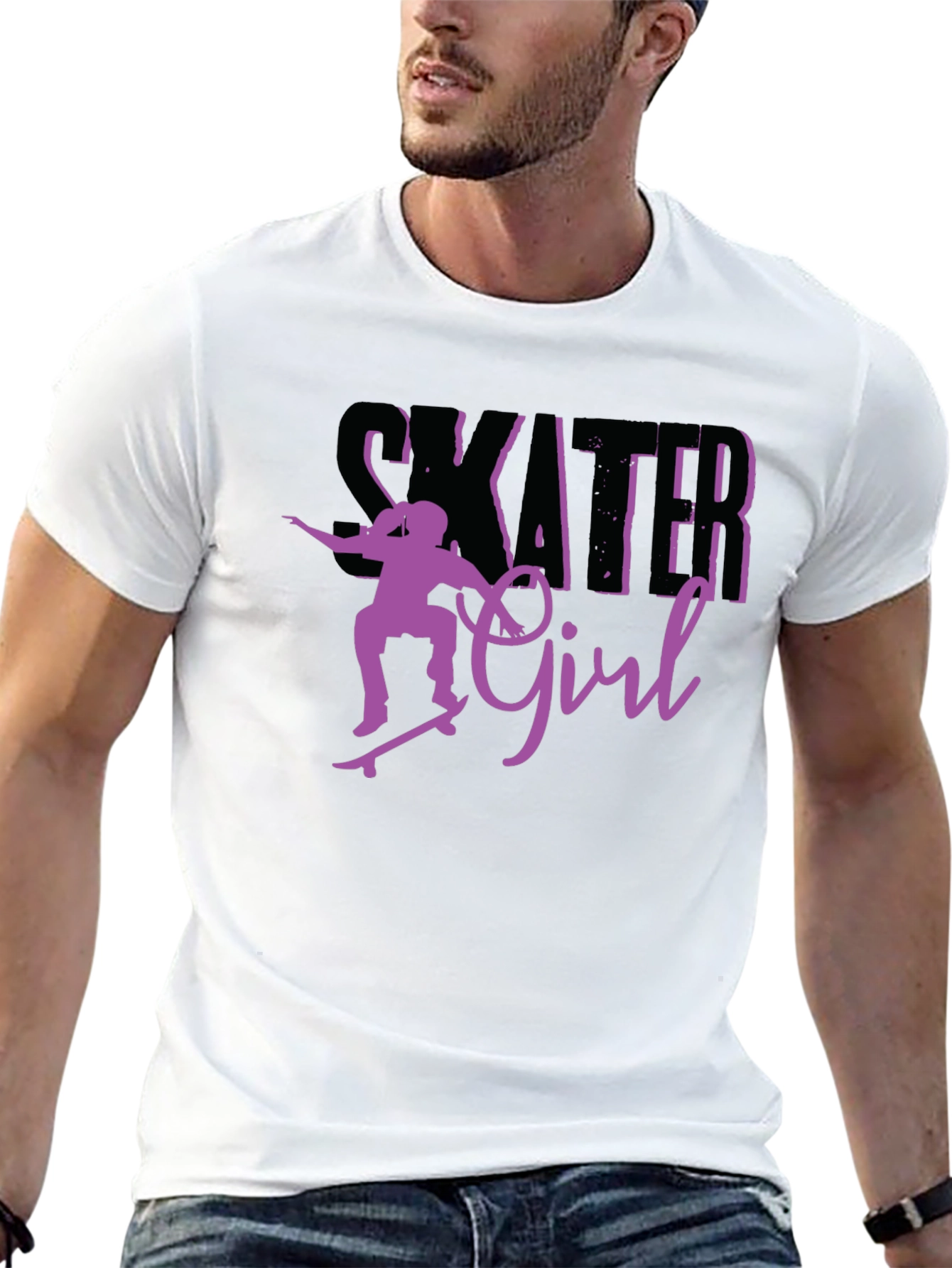 Skater Girl Graphic Tee - Black Cotton T-Shirt