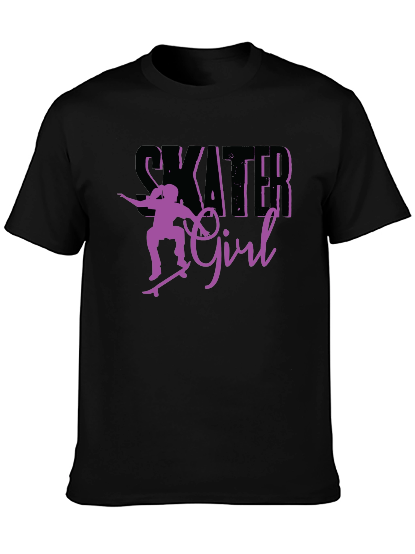 Skater Girl Graphic Tee - Black Cotton T-Shirt