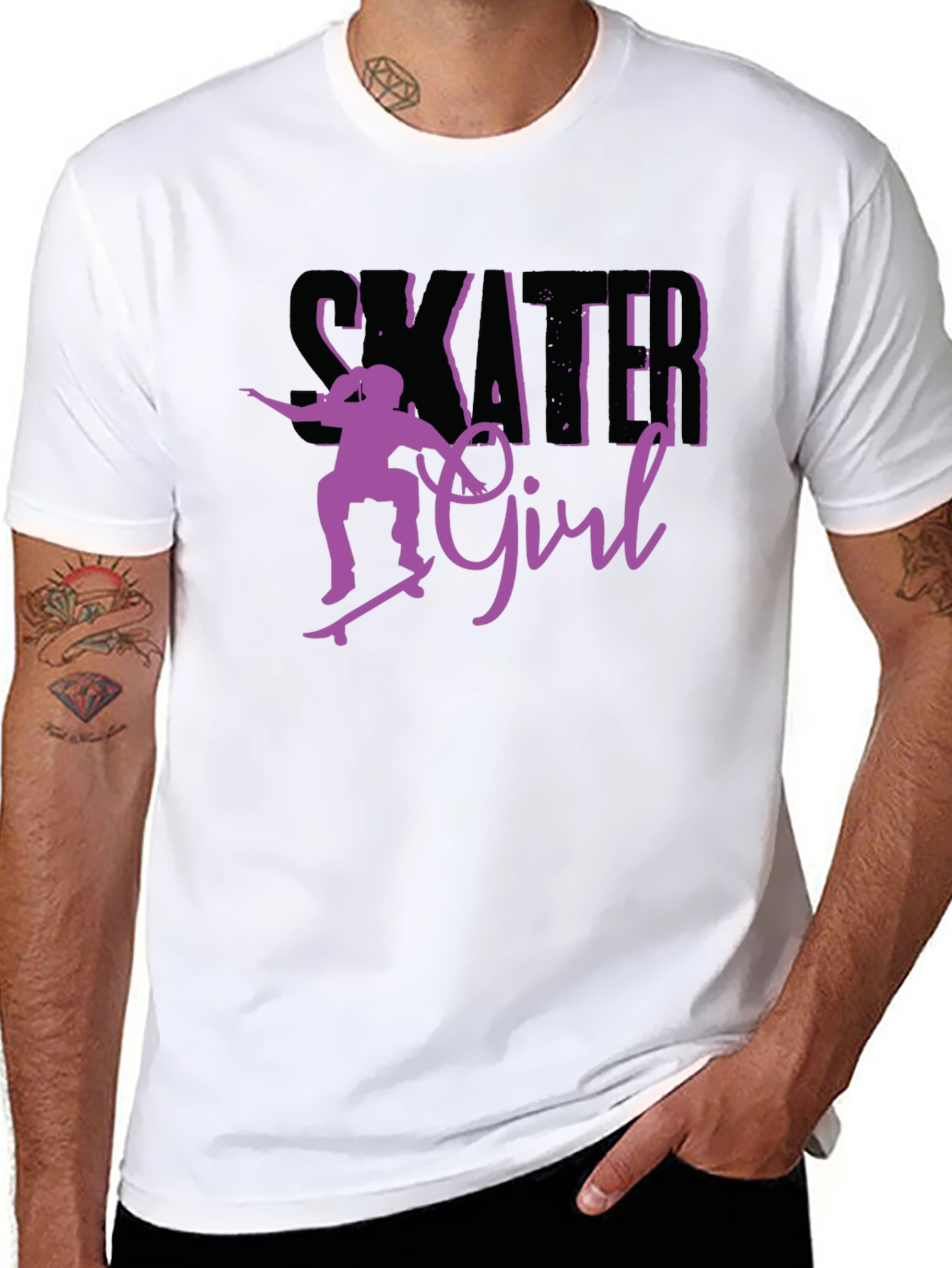 Skater Girl Graphic Tee - Black Cotton T-Shirt