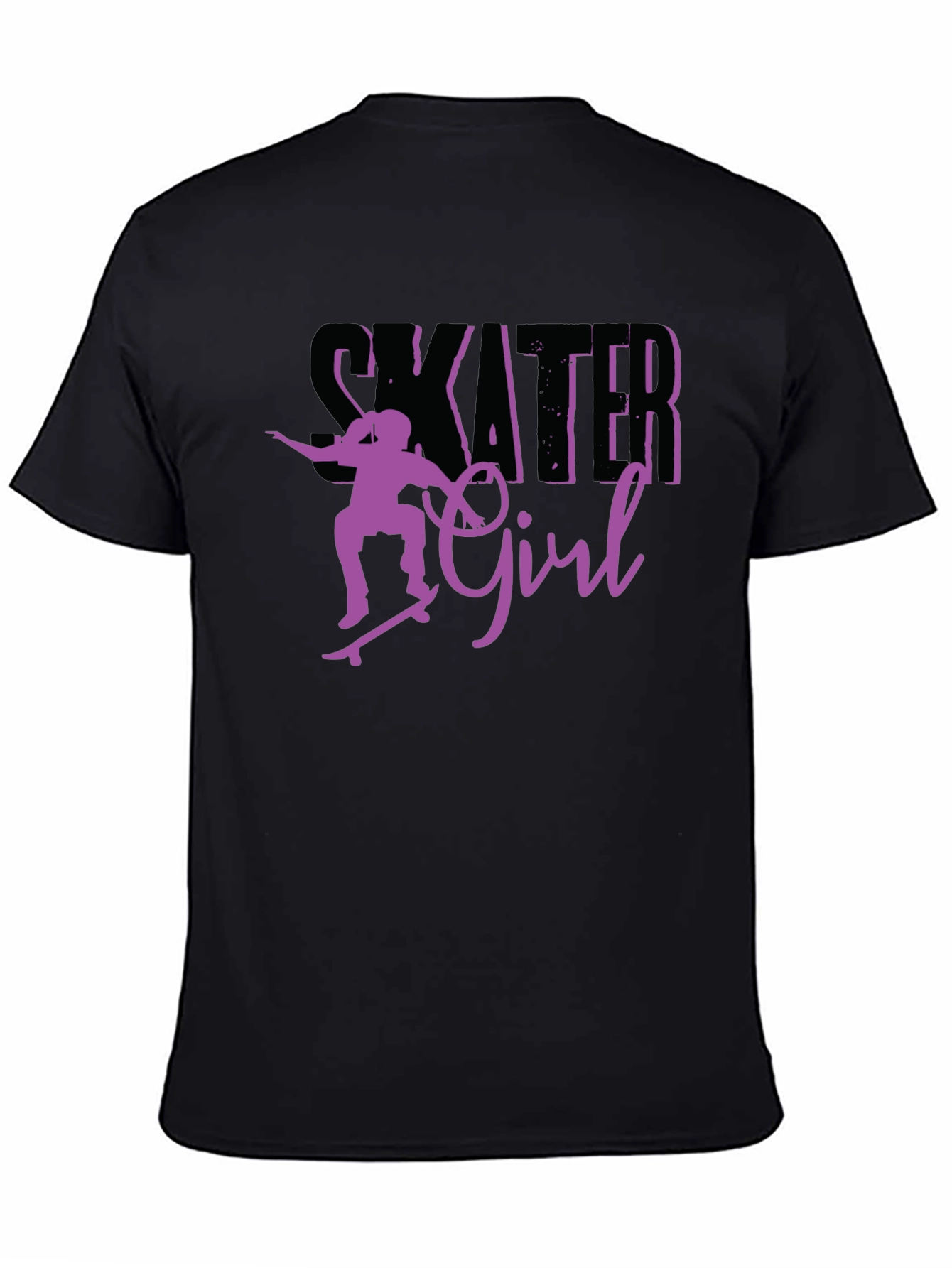 Skater Girl Graphic Tee - Black Cotton T-Shirt