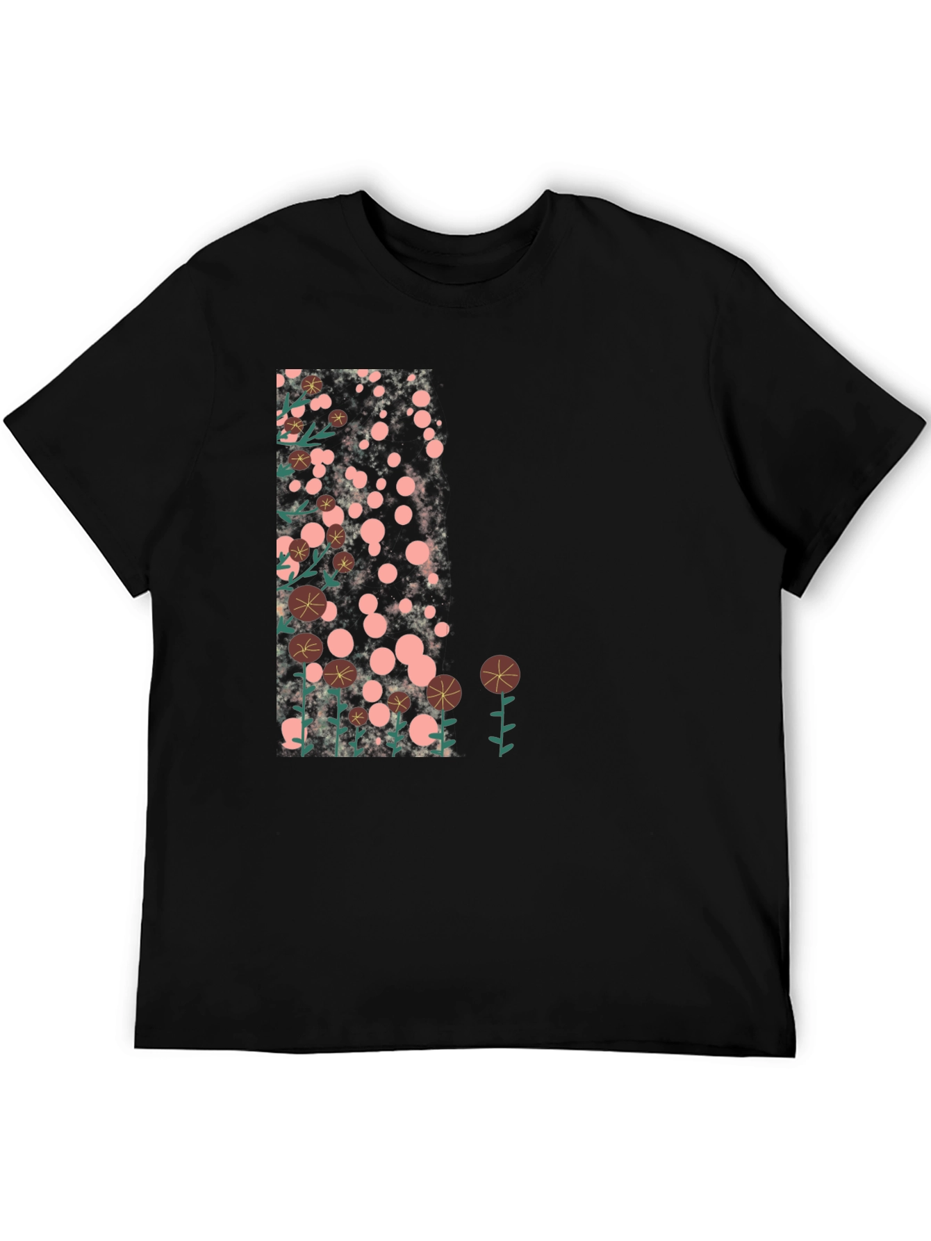Floral Design Black T-Shirt - Casual Style