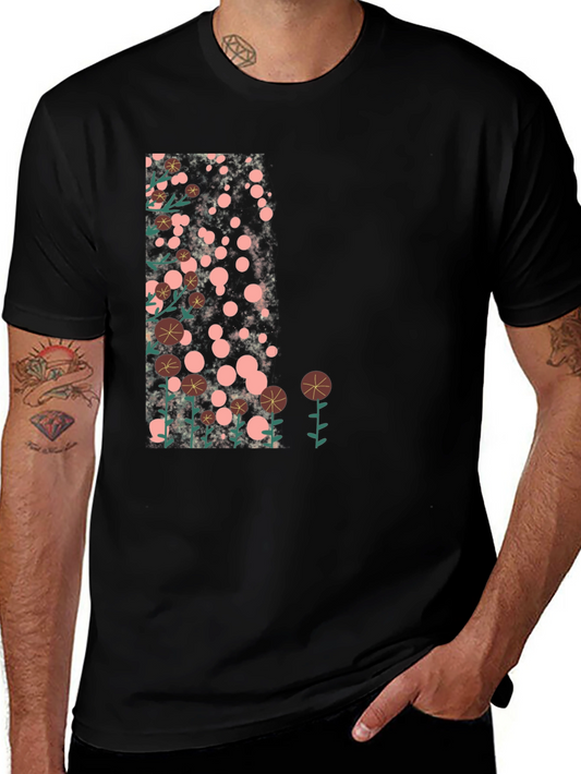 Floral Design Black T-Shirt - Casual Style