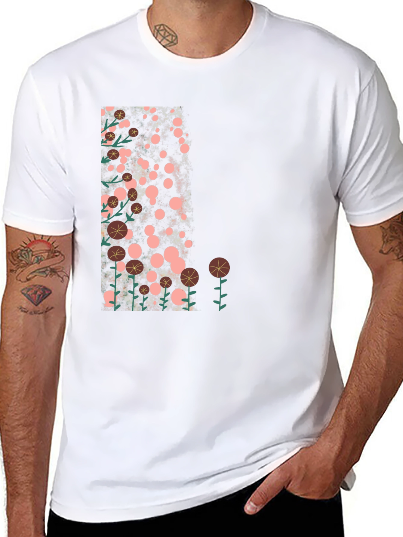 Floral Design Black T-Shirt - Casual Style