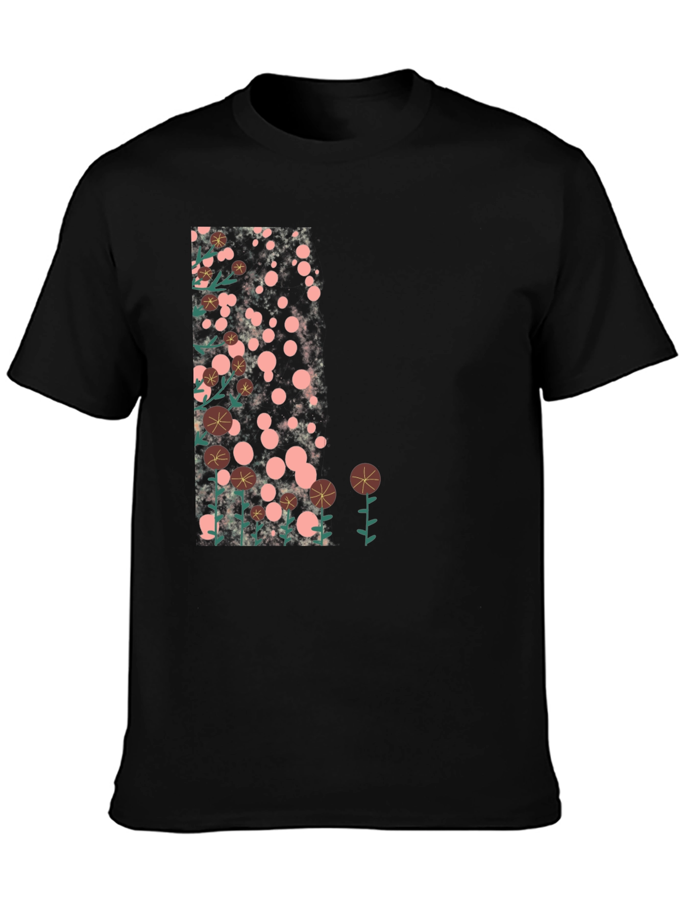 Floral Design Black T-Shirt - Casual Style