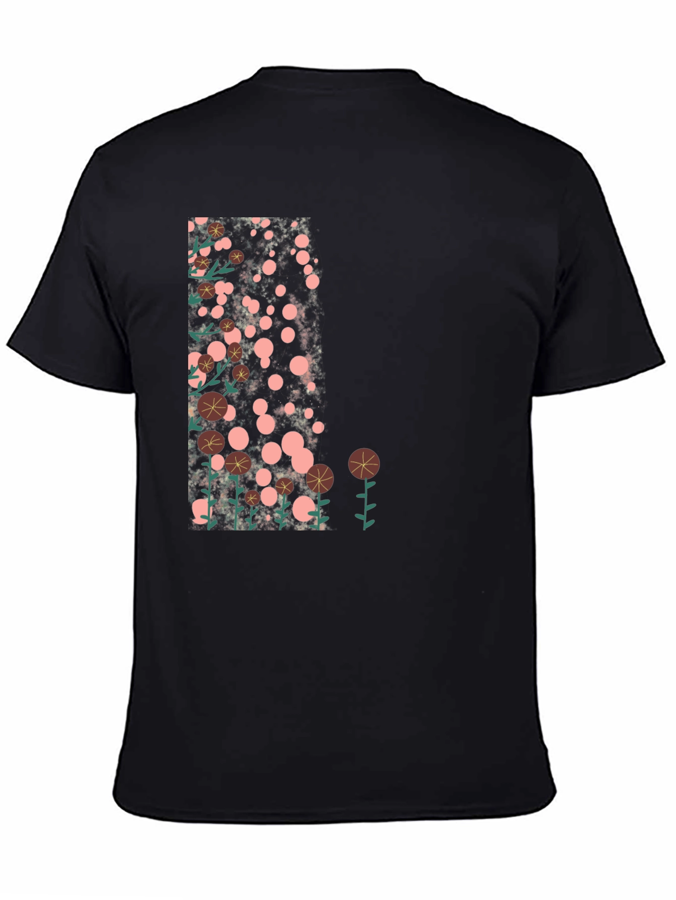 Floral Design Black T-Shirt - Casual Style