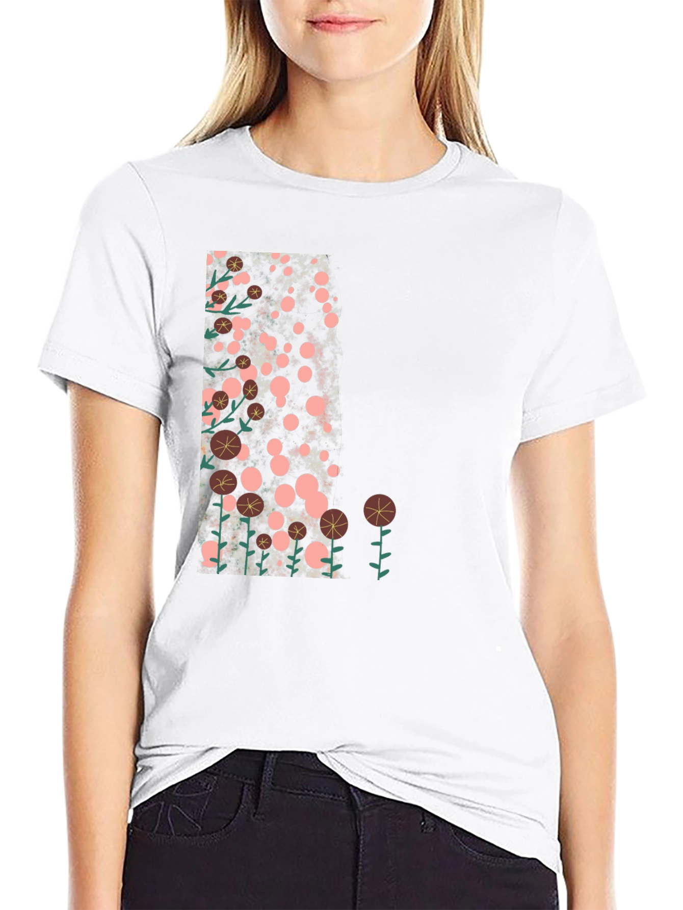 Floral Design Black T-Shirt - Casual Style