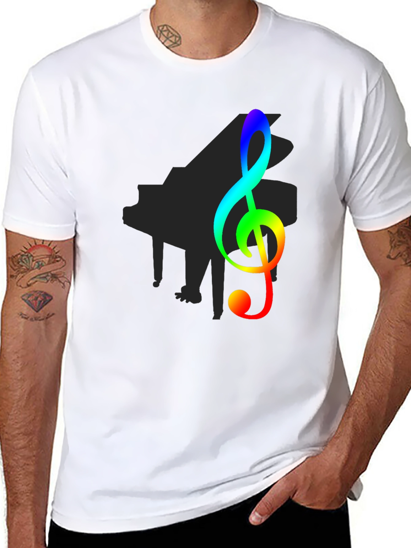 Rainbow Treble Clef Black T-Shirt