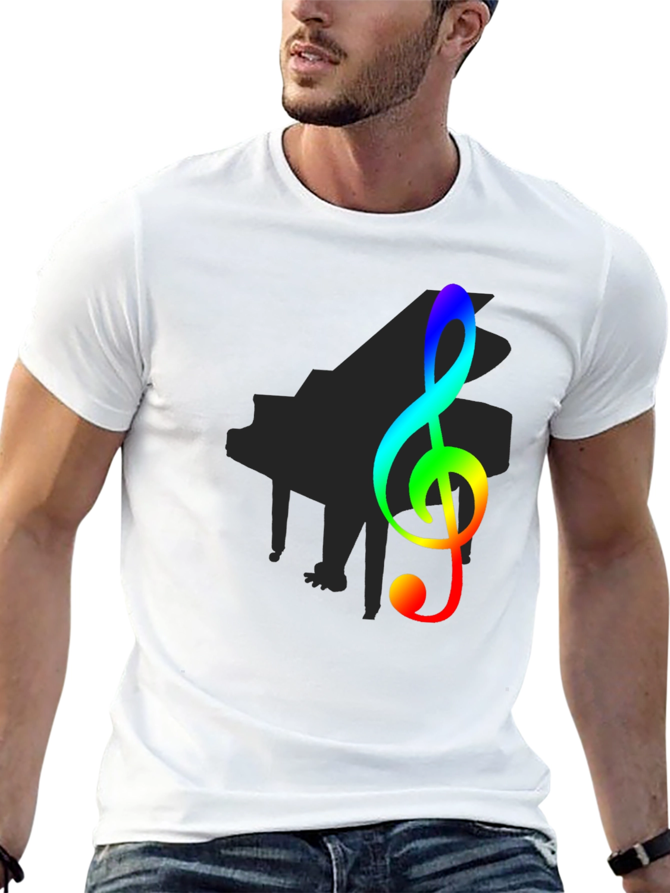 Rainbow Treble Clef Black T-Shirt