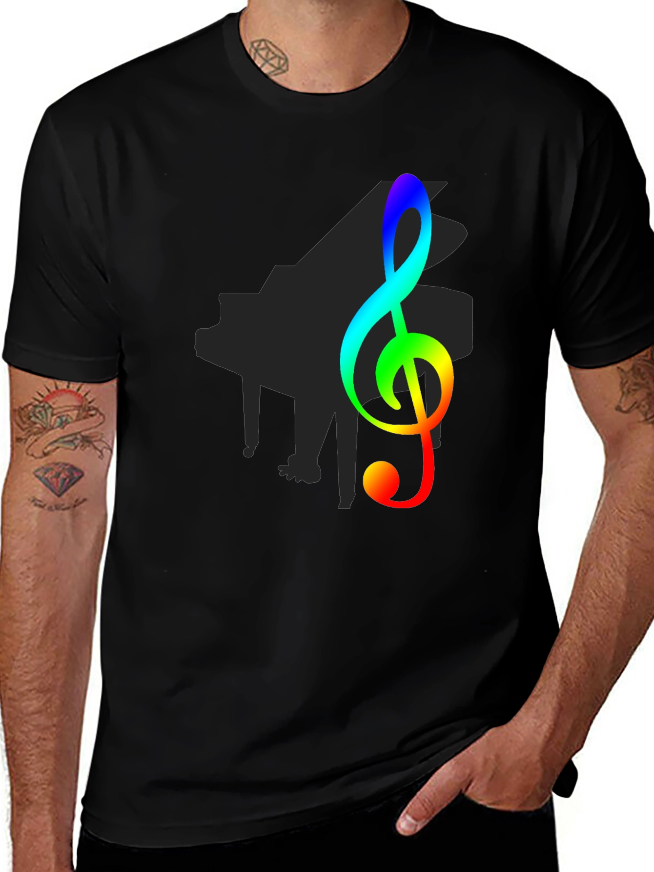 Rainbow Treble Clef Black T-Shirt