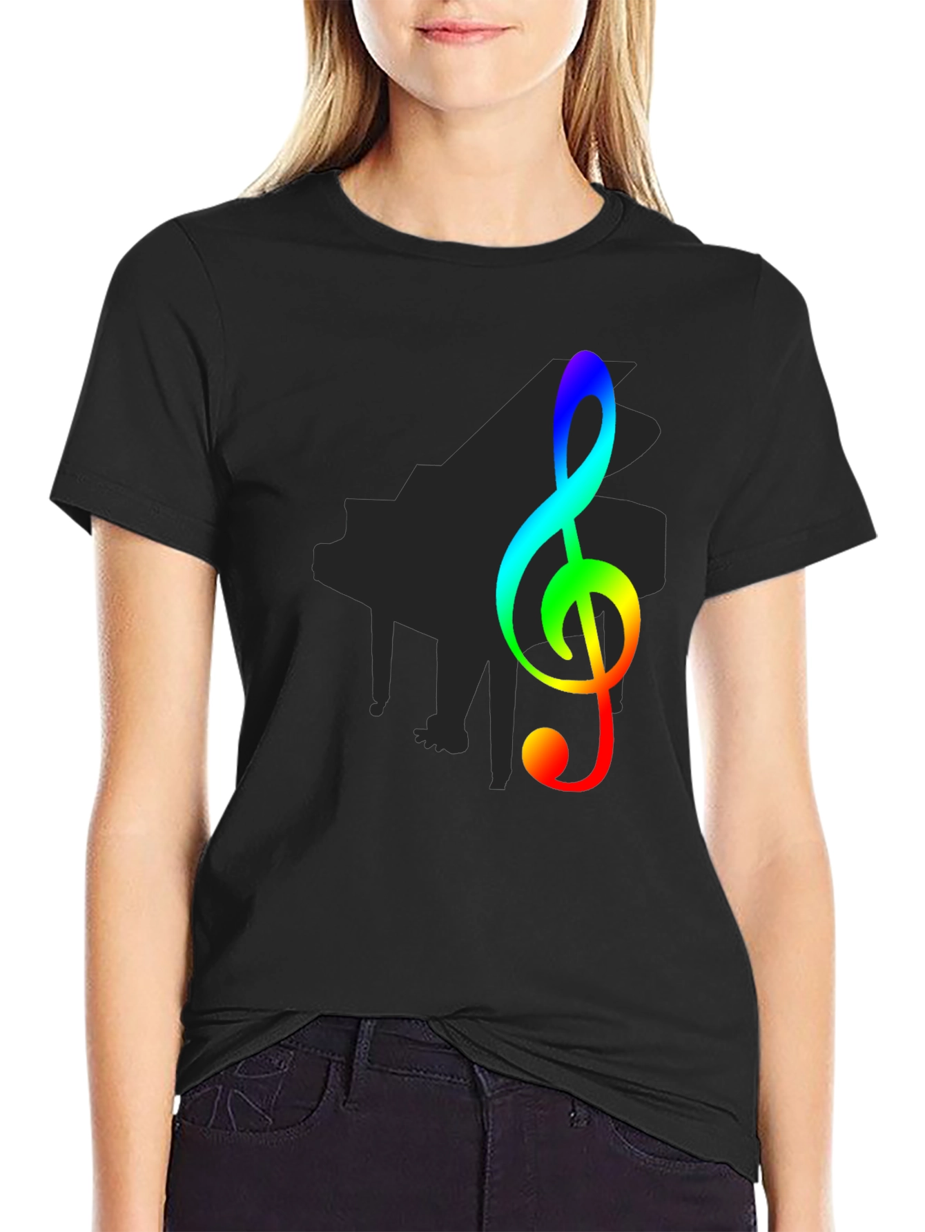 Rainbow Treble Clef Black T-Shirt
