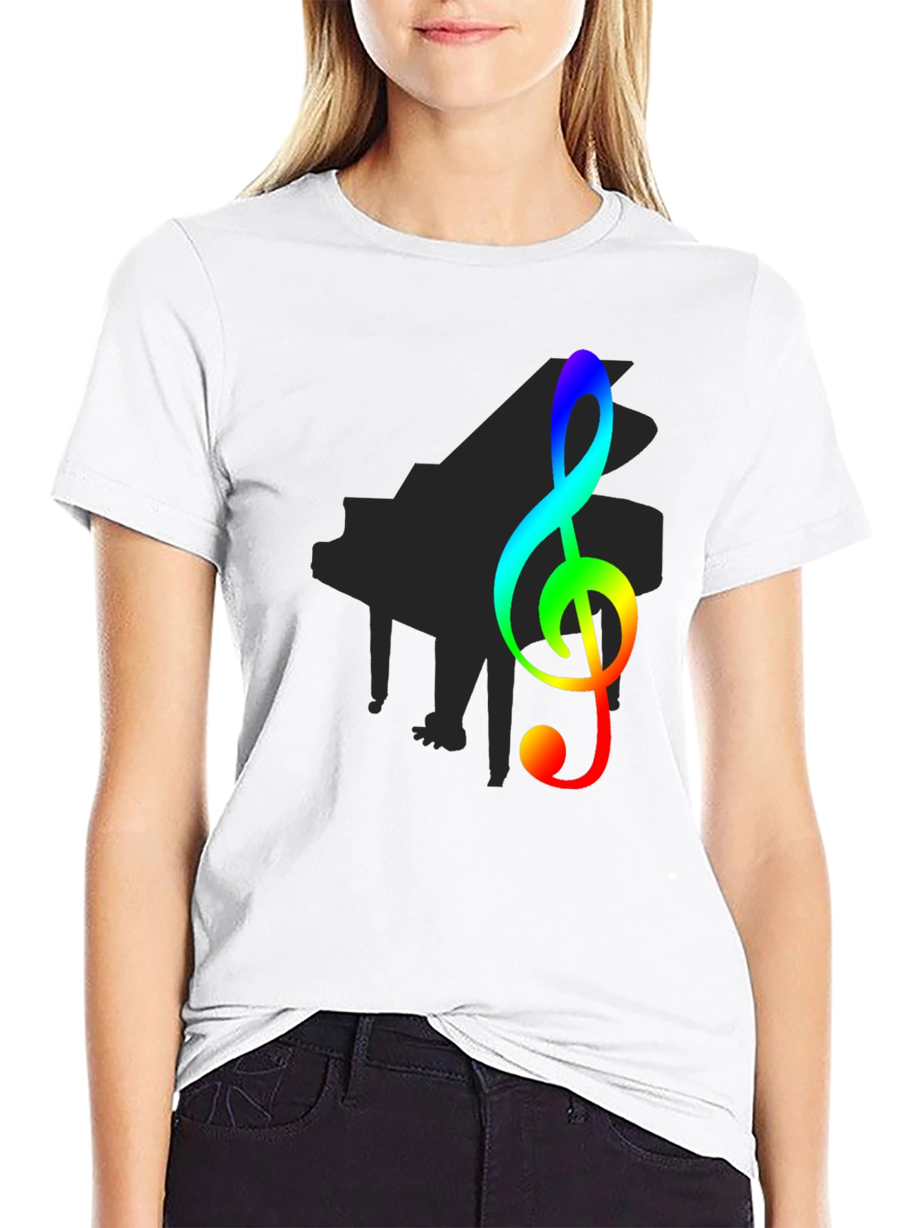 Rainbow Treble Clef Black T-Shirt