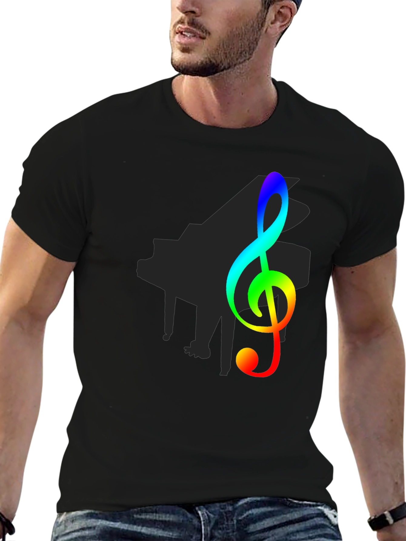 Rainbow Treble Clef Black T-Shirt