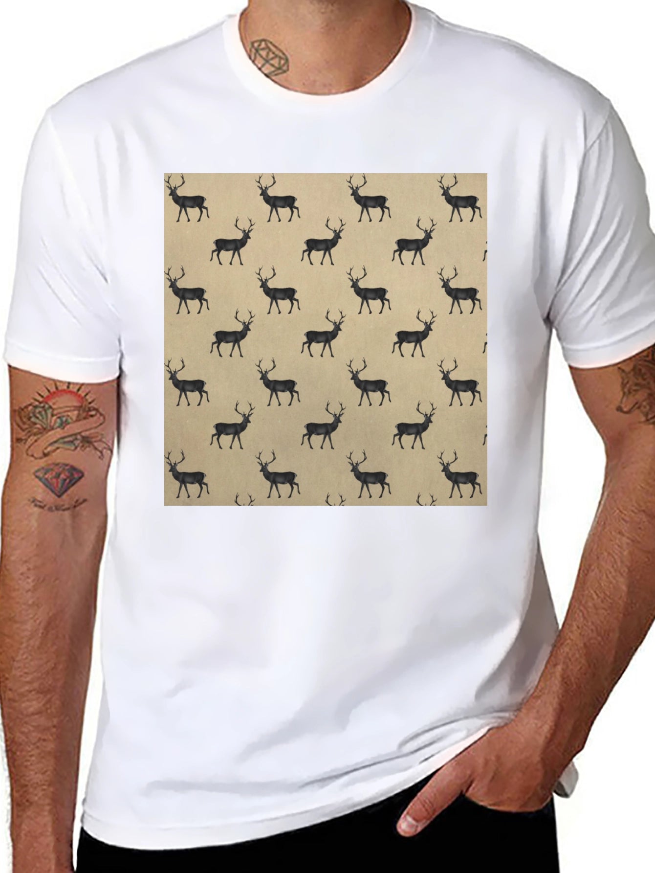 Deer Pattern Black T-Shirt